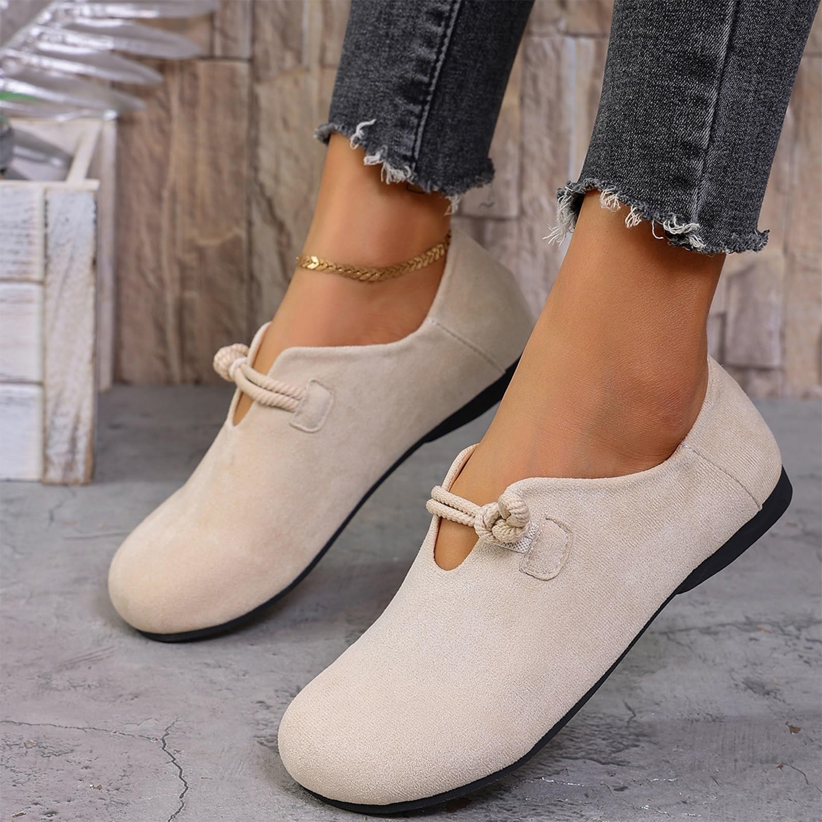 Chaussures Plates Mary Jane en Daim Orthopédiques pour Femme, Mocassins Souples À Bout Rond, Chaussures Décontractées Antidérapantes Et Confortables