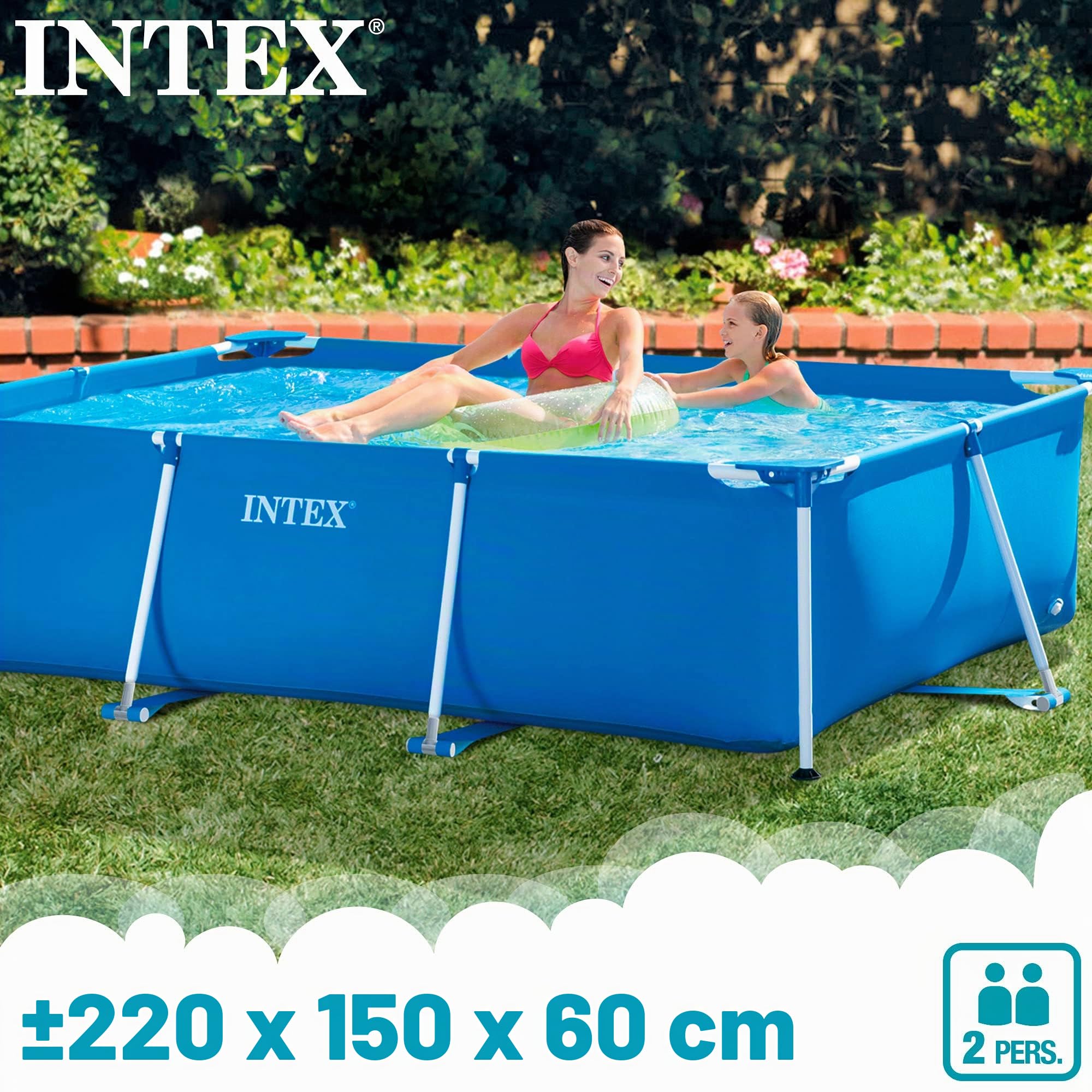 Intex 28271Np Small Frame Piscina Desmontable, 260 X 160 X 65 Cm, 2.282 Litros + 28038 Cobertor Piscina Rectangular Prisma/Small Frame 300 X 200 Cm