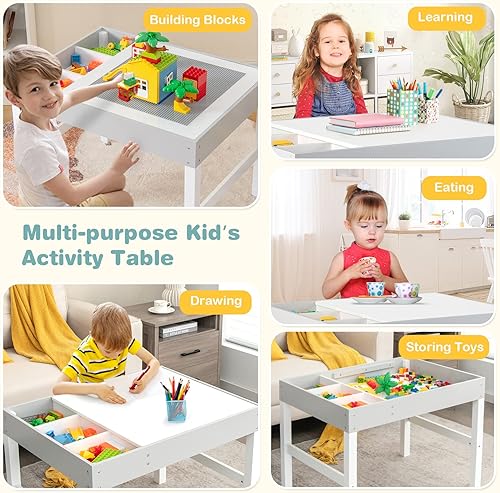 Miniatura 2 de Costzon Mesa para niños, escritorio de madera 3 en 1 con almacenamiento, mesa de doble cara para artes infantiles, manualidades, dibujar, leer,