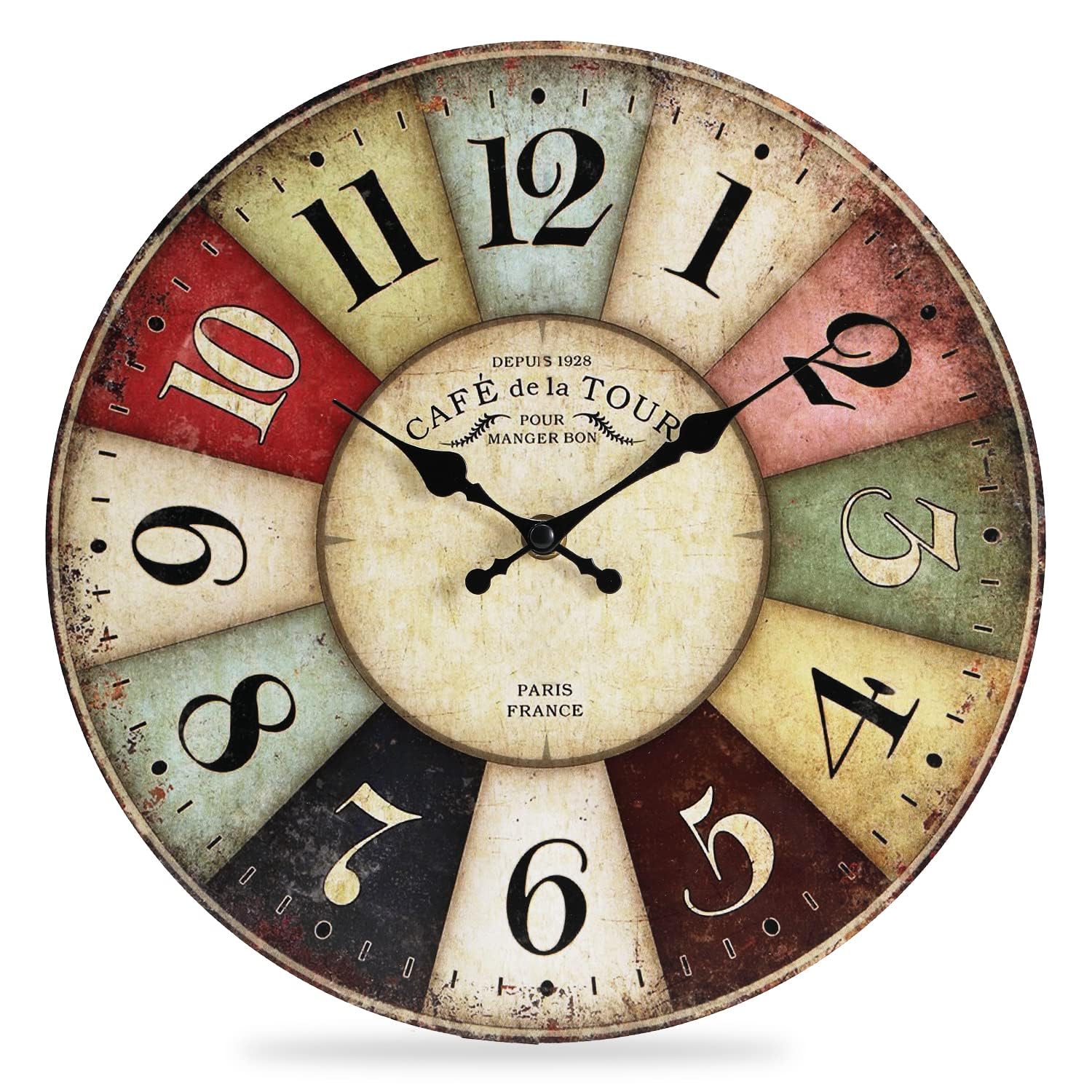 Reloj de pared – Reloj de pared de 30,5 cm, estilo retro, de cuarzo, silencioso, sin tictac, de madera, funciona con pilas, para sala de estar, cocina, hogar, baño, dormitorio (M537)