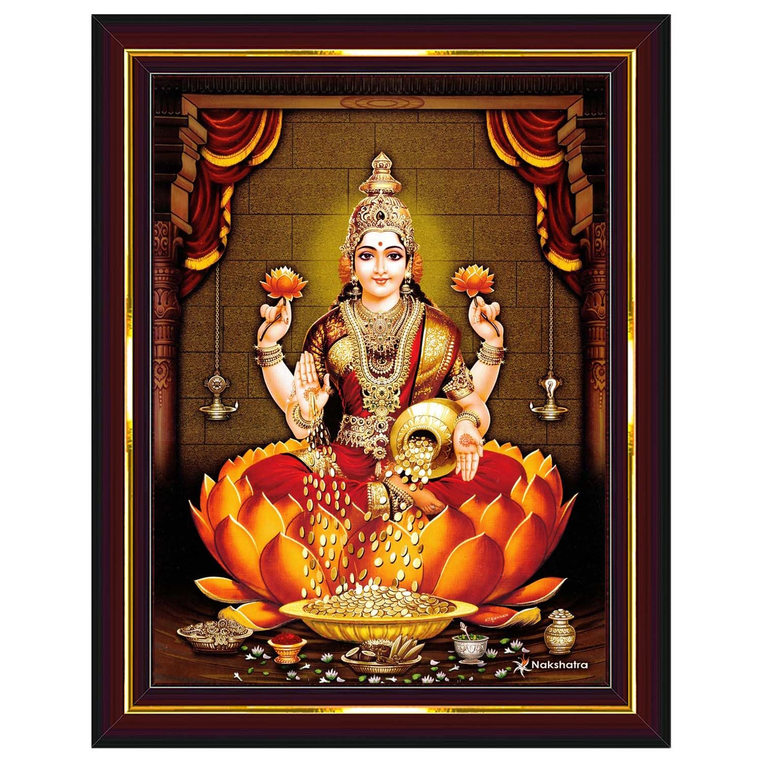 Pavan Photo Laminations Goddess Lakshmi Devi Dhana Vaibhav Laxmi Maa Wall Painting Framed Home Decor (Wood,Matte,Brown,Small Size,6 x 8 Inch) B320S-image-25