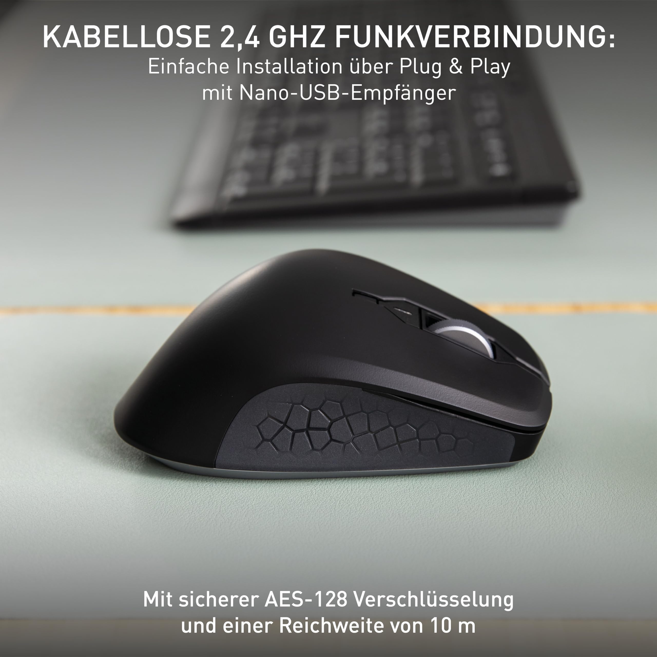 CHERRY Stream Mouse Comfort, Kabellose Ergonomische Maus, Schwarz