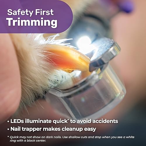 Miniatura 4 de Hertzko Cortaúñas para perros con luz LED para perros grandes y medianos, cortaúñas de gato violeta con hoja de repuesto y lima de uñas, cortaúñas