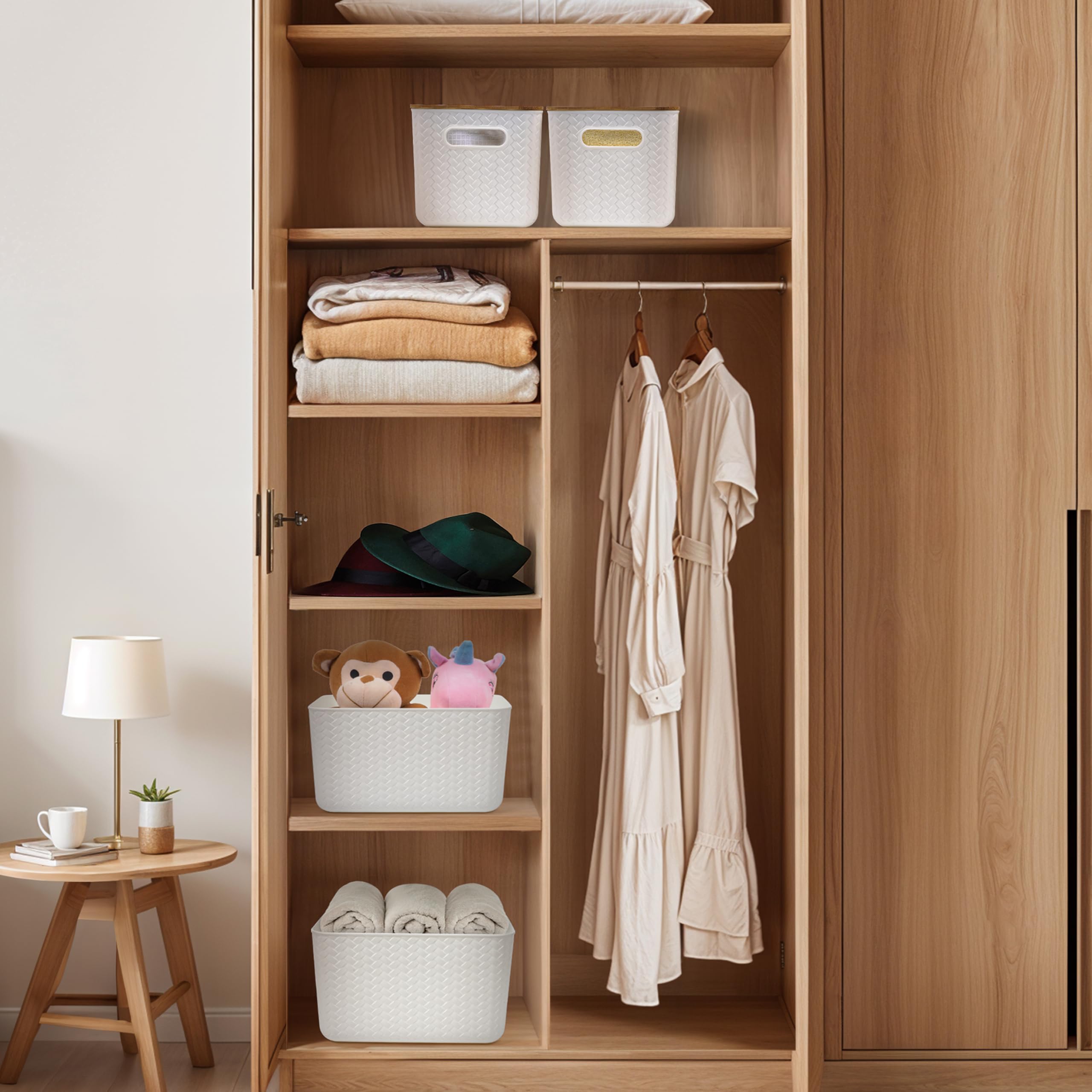 Winter Shore Scatole Grandi con Coperchio in Bambù (4 Pezzi) | Porta Oggetti, Cesta Portaoggetti, Scatola Decorativa per la Scrivania e l'Ufficio, Contenitori Impilabili per Uso Quotidiano