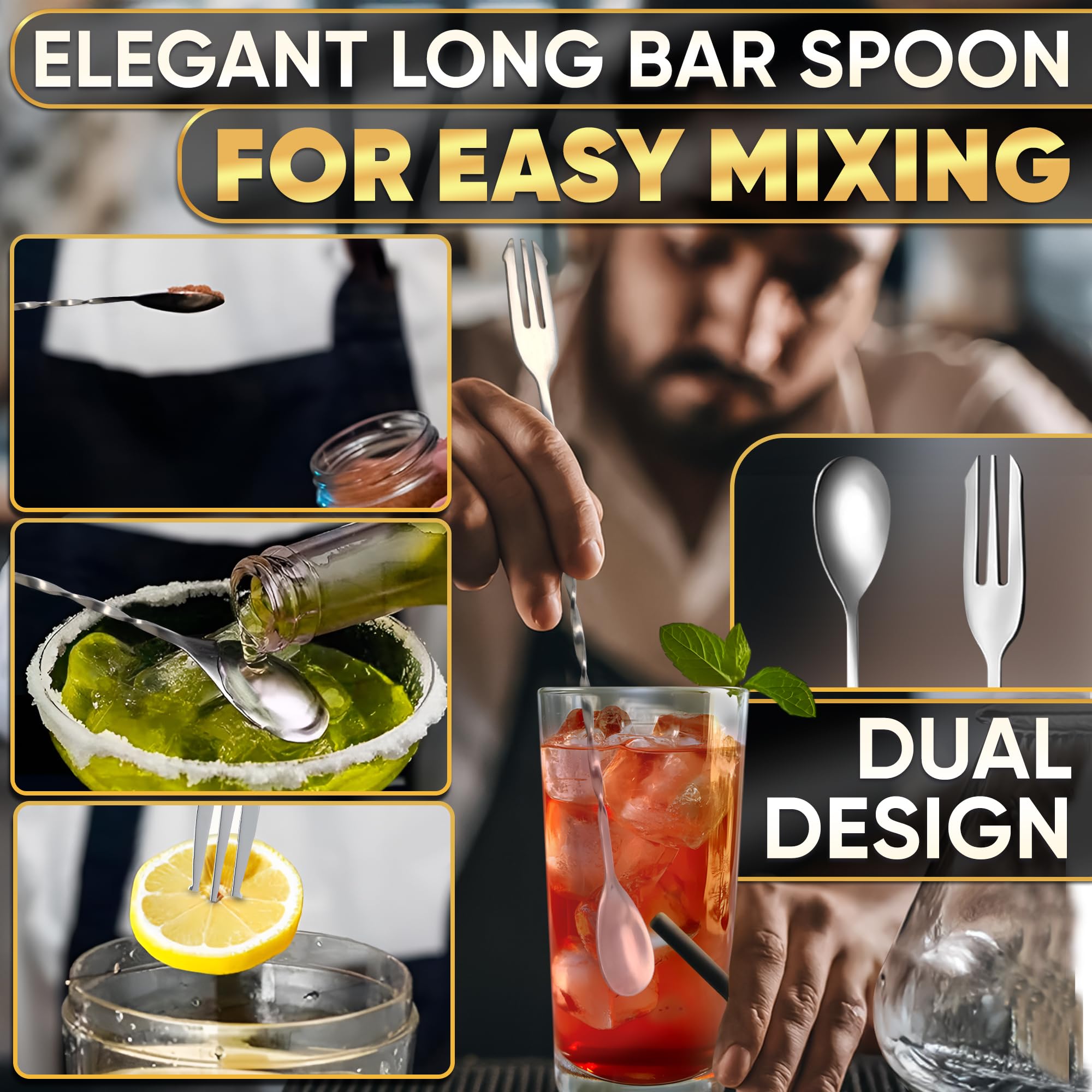 Cocktail Muddler Set - Stainless Steel, Spoon & Jigger -8 Cocktail Muddler Set - Stainless Steel, Spoon & Jigger -8