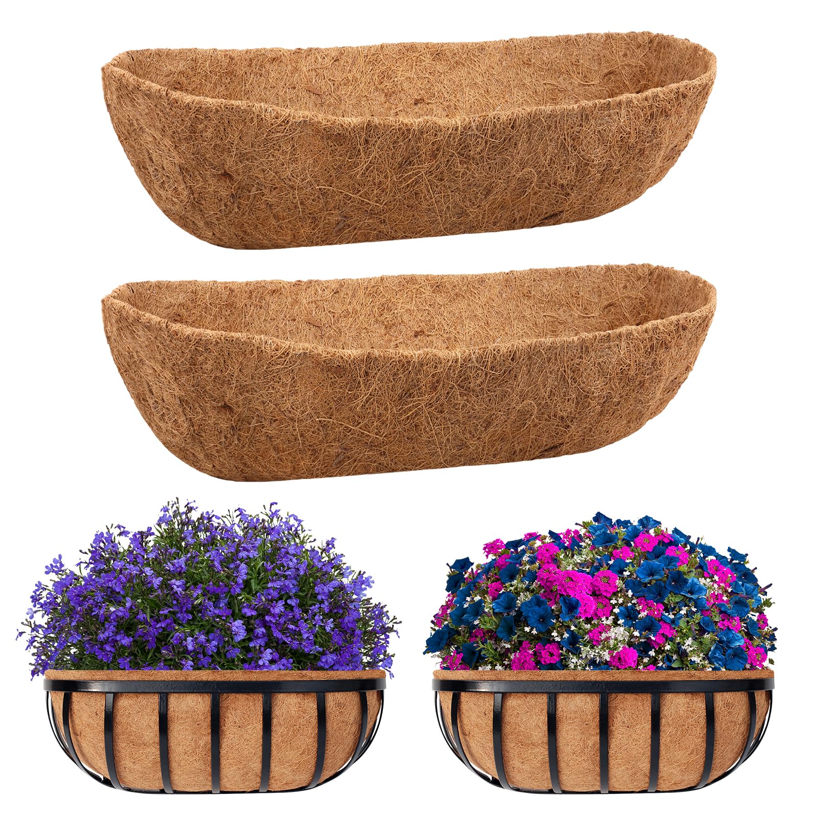 Riare 2 Pack 48 Inch Trough Coco Coir Liners for Planters, Pre-Formed Coconut Coir Replacement Liner Natural Coco Fiber Window Box Liners for Wall Planter, Window Basket Deck Railing Planter