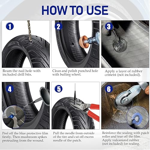 Miniatura 5 de Kit de herramientas de reparación de neumáticos que incluye 24 tapones de parche de neumáticos, rueda de pulido de tungsteno, rodillo de parche de