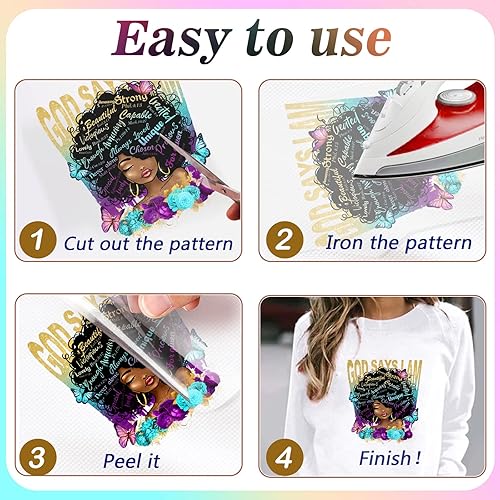 Miniatura 6 de DoreenBow 6 hojas de parches para planchar de niña negra, calcomanías de transferencia de calor para mujeres negras, calcomanías para planchar para