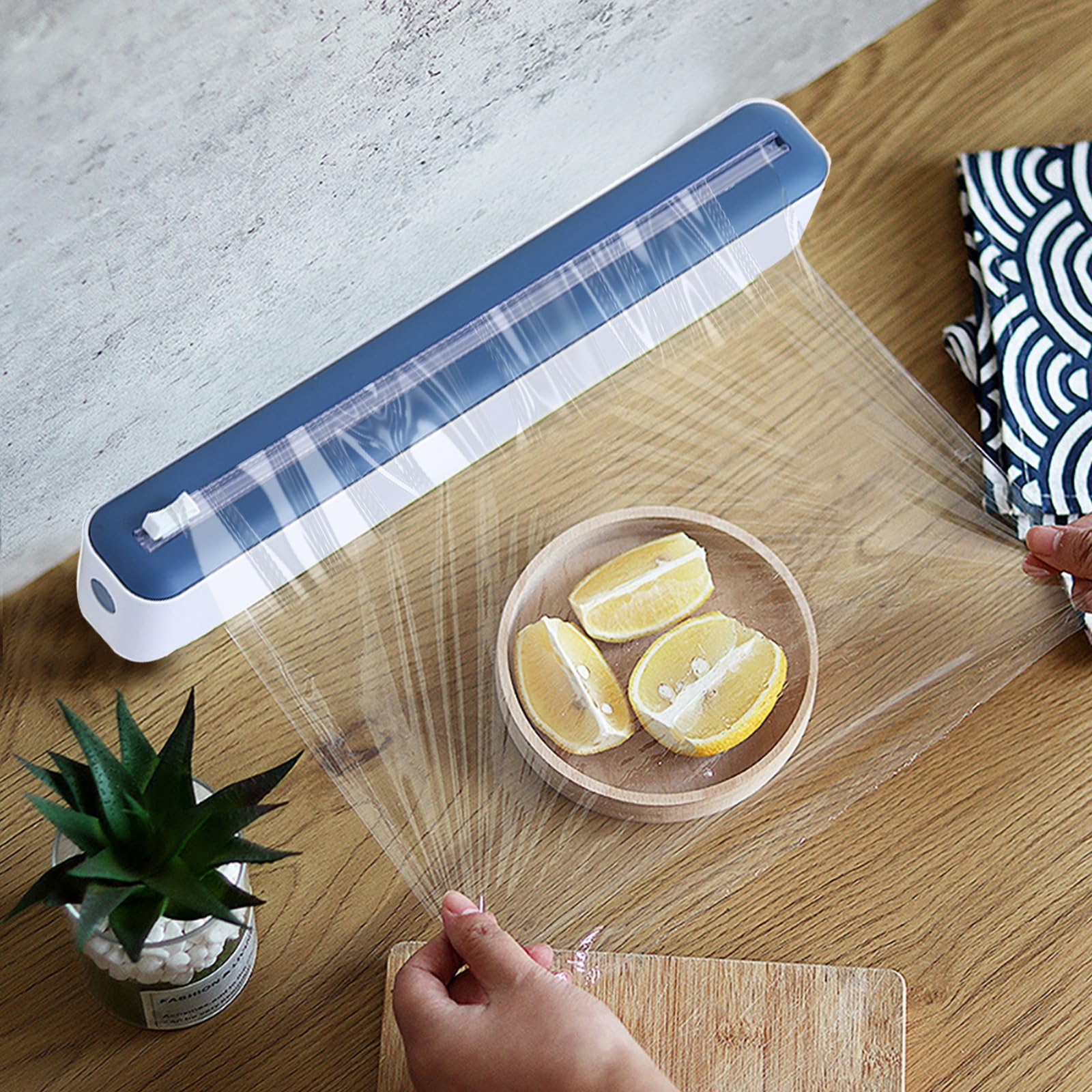 Frischhaltefolien-Spender, wiederverwendbarer Spender, magnetisch, nachfüllbar, Folienspender mit Gleitschneider, für Lebensmittelverpackungen im Restaurant für Frischhaltefolie (blau)