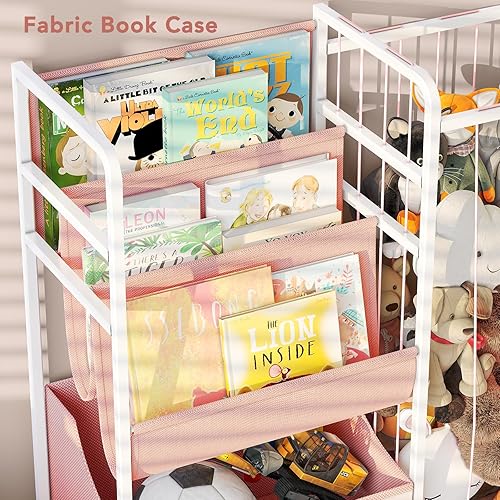 Miniatura 5 de BBLIKE Estantería para niños y almacenamiento de animales de peluche, estantes multifuncionales para libros de guardería con caja de juguetes y