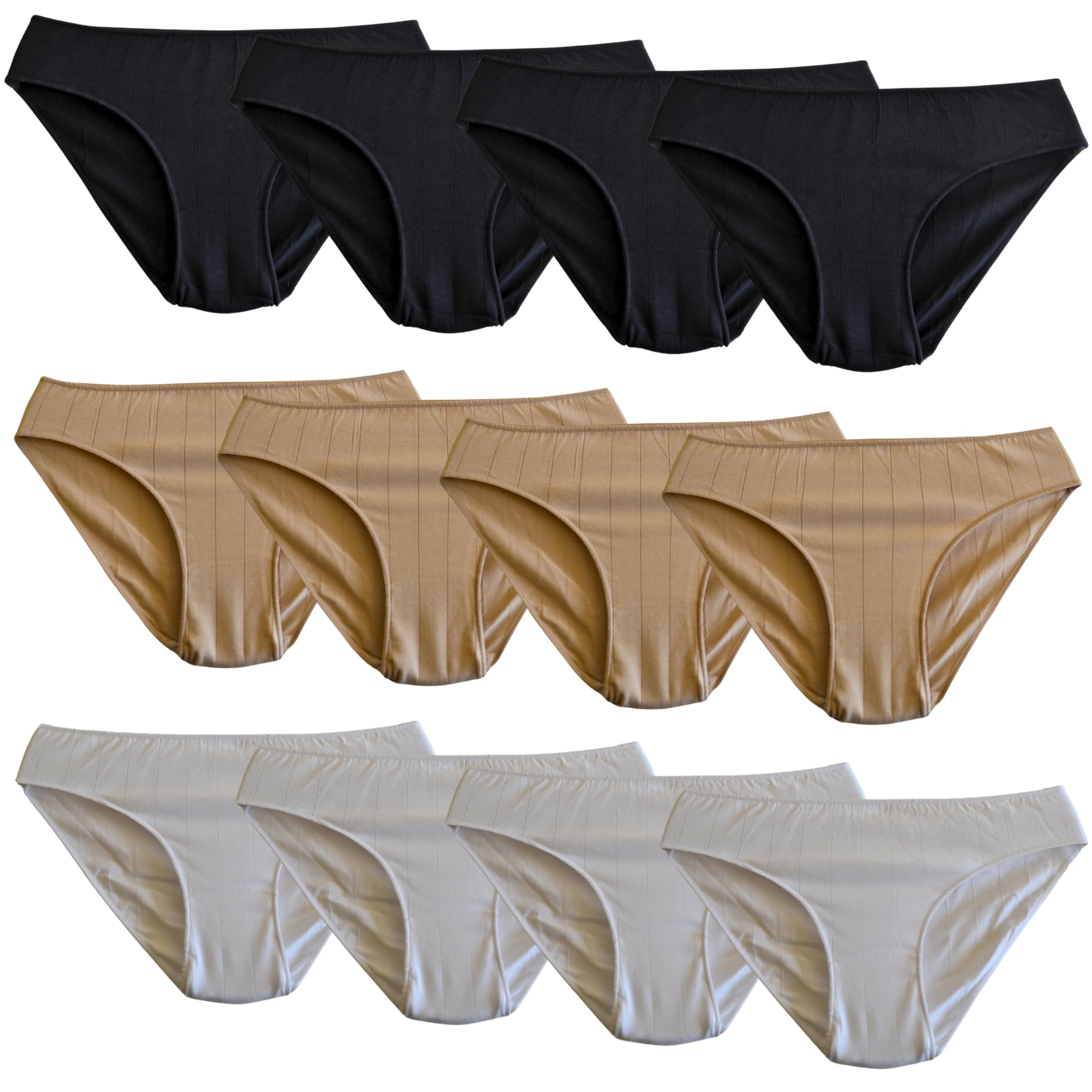 FEVI Pack 12 Braguitas Bikini de Algodón Mujer, Sin Costuras, Ropa Interior Cómoda, Suave y Elástica, Lencería Bragas Bikini Invisible