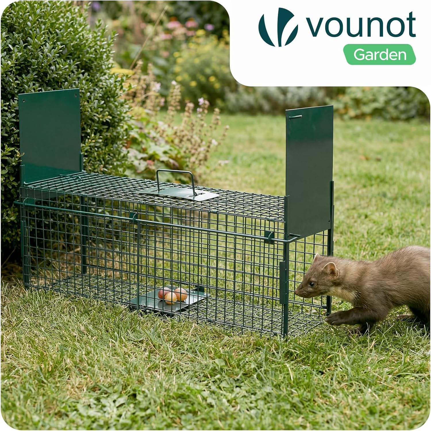 vounot® Piège à Animaux Vivants 80x26x34cm Cage de Capture sans Cruauté avec Poignée Trappe Réutilisable pour Rats Fouines Lapins Renard Usage Intérieur et Extérieur Vert — vue 3