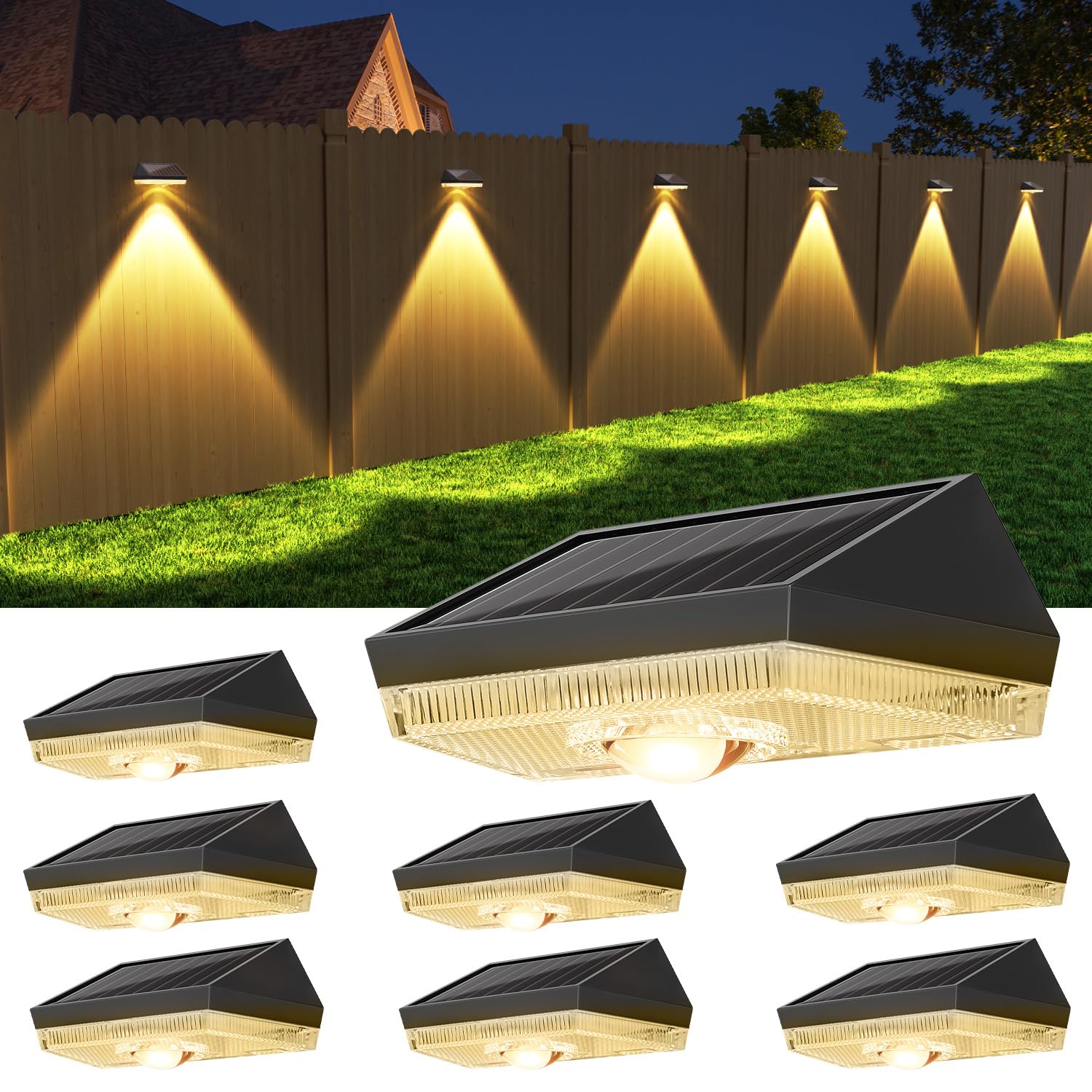 ELLASAY Solar Fence Lights Outdoor Garden: 10 Color Modes Garden Lights Solar Powered Waterproof, Bright Solar Wall Lights for Outside Deck Patio Gate Yard Decoration-8Pack