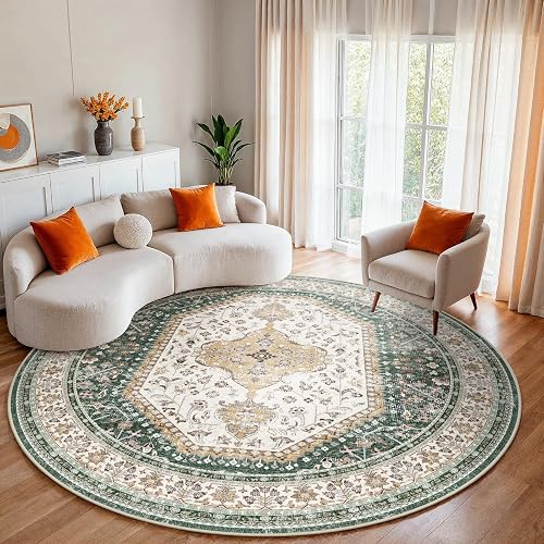 Puino 6ft Round Washable Non-Slip Boho Area Rug
