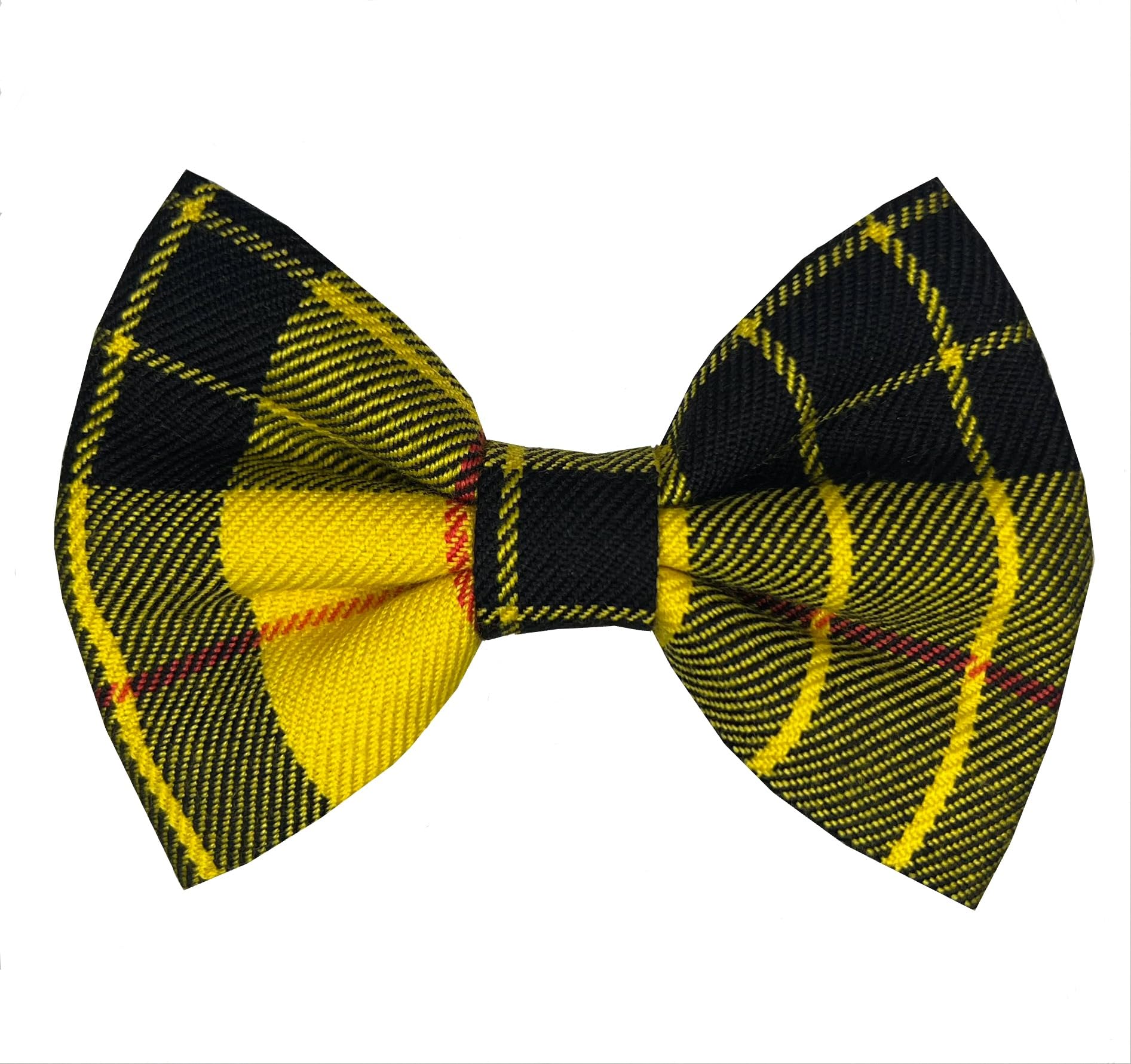 New Dogs Bow Tie Tartan woven Elastic Band attach COLLAR ACCESSORY Handmade UK (Medium Tartan Yellow woven)