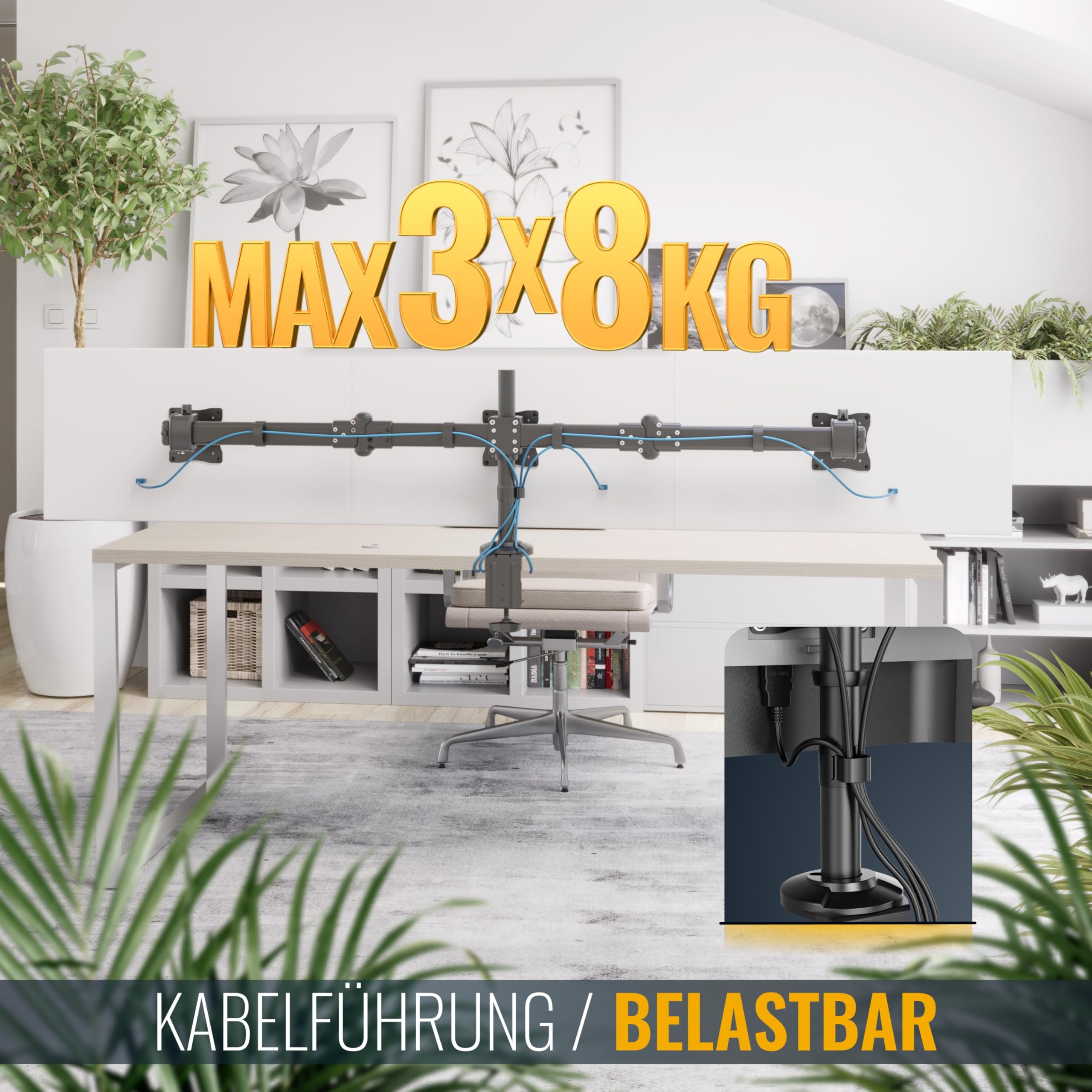 Ricoo Monitor Halterung 3-er Monitore Monitorhalterung Triple Arme für 13-27 Zoll Computer-Monitore Bildschirmhalterung TS6111 PC Monitor-Arm Bildschirm Stand Tischhalterung Ständer Monitor-Halter – Bild 5