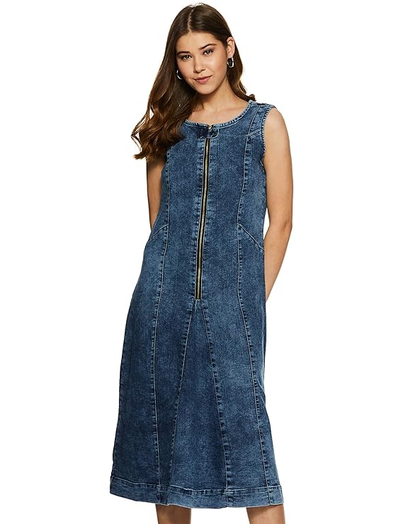 Symbol Women's A-line One Piece Midi Length Denim Dress