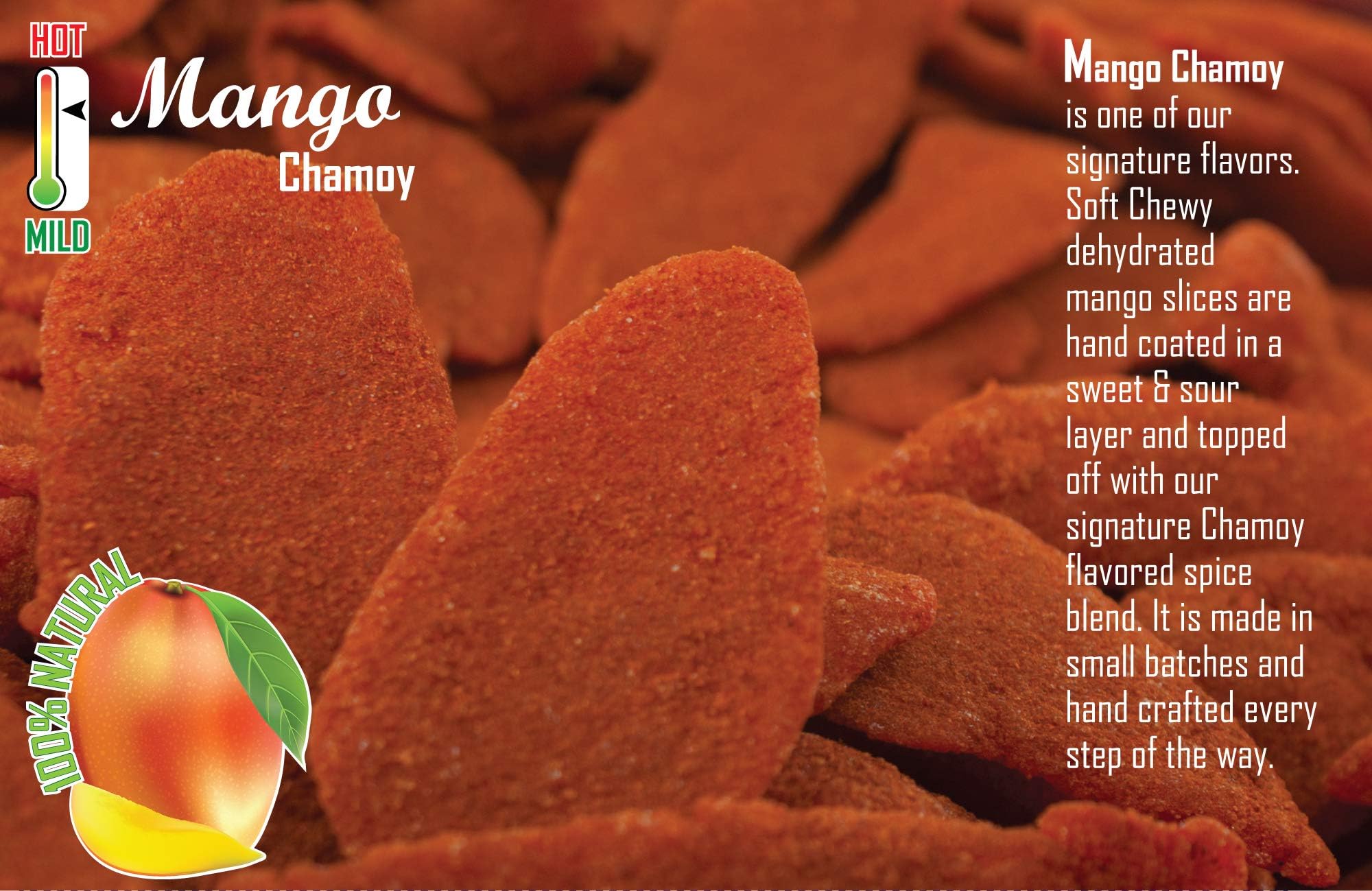 Dulces Colibri - Mango Chamoy | 12 Individual Packs | Medium Spicy | Healthy Portion Size | Mess Free | Soft Chewy Mango Slices | Handmade, Resealable, Fresh