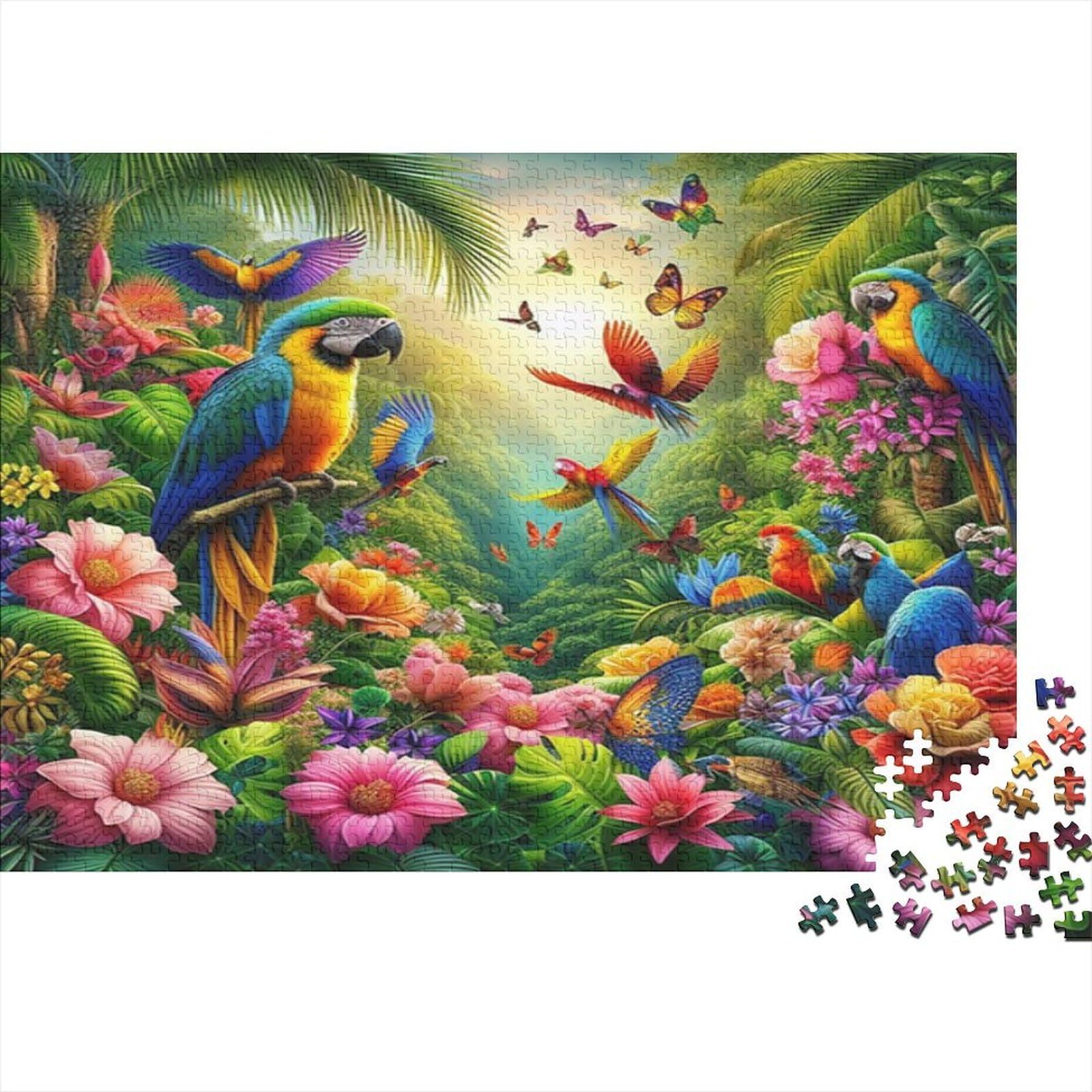 Tropical Forest Parrot 1000 Piece Jigsaw Puzzle for Adults Colorful Flower Scene 38x26cm/1000pcs