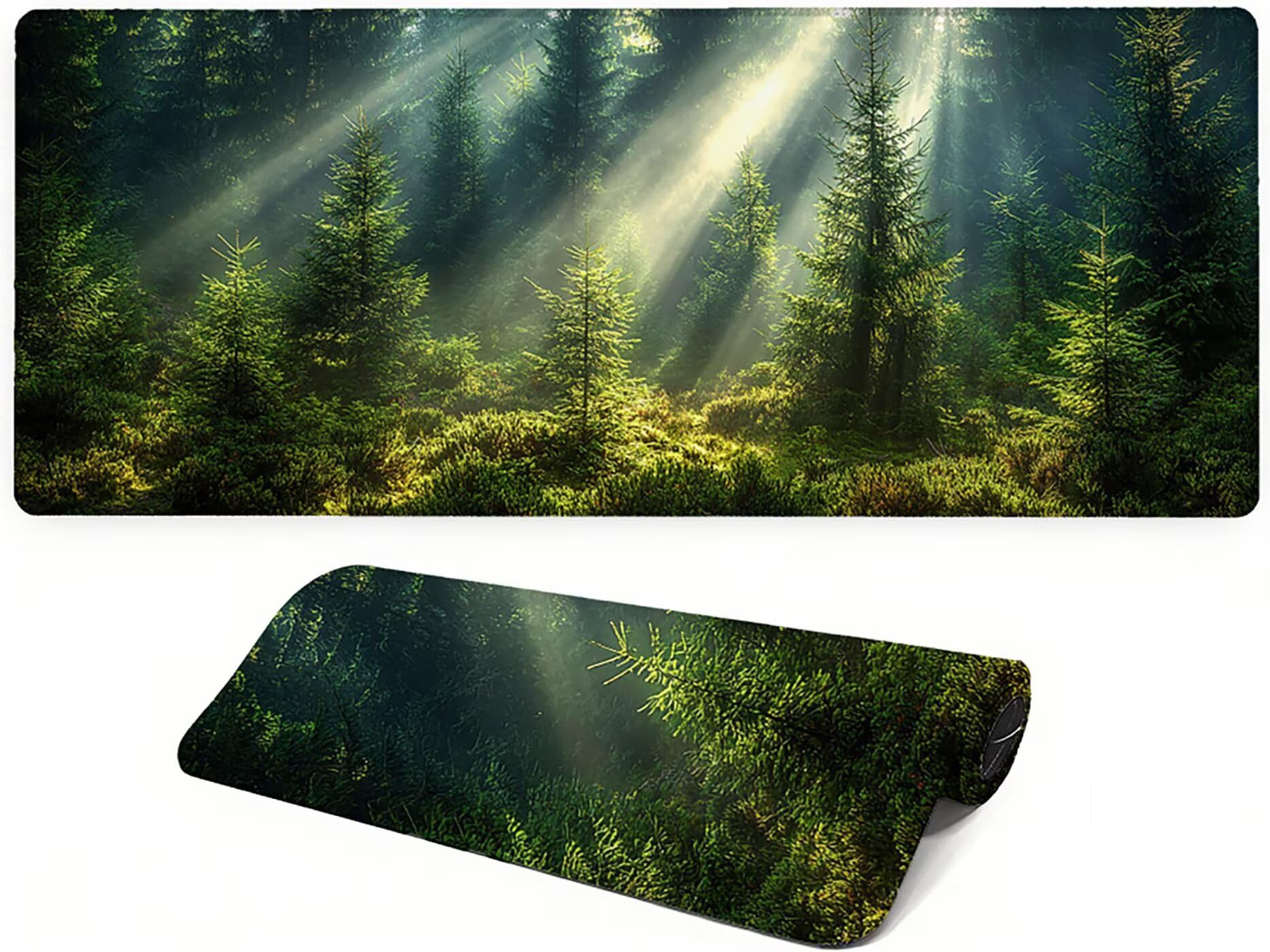 Lpfieonn Wald Großes Schreibtischunterlage, XXL Schreibtischunterlagen, Landschaft XXL Wasserdicht Gaming Mousepad mit Vernähter Rand und Rutschfeste Gummibasis, für Laptop/Hause/Büro 120x60cm PF-2583