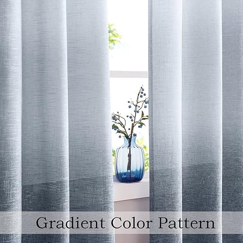 Miniatura 2 de Cortina de Puerta de Ventana Ombré de 100" Extra Ancha con Filtrado de Luz, Estampado Degradado en Tela Mezcla de Rayón, Cortina de Tratamiento para