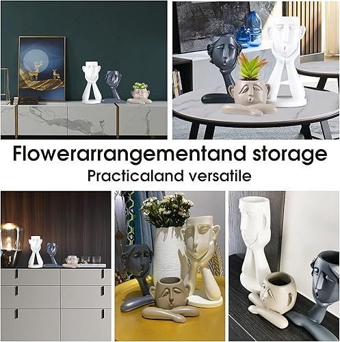 Miniatura 7 de Notakia Macetas para suculentas, cabeza blanca, busto, escultura, jarrón, estatua de resina para interiores y exteriores, decoración del hogar,