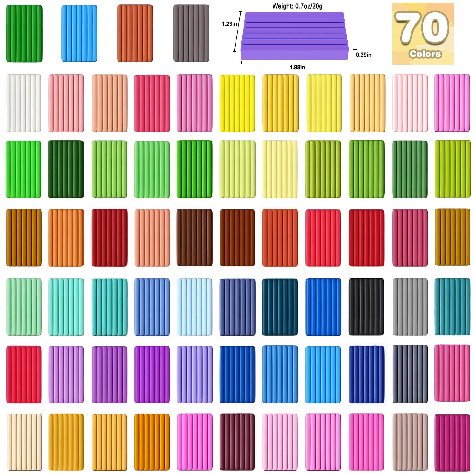 Ixiaoyoo Arcilla polimérica de 70 colores, kit de modelado para niños, principiante, horno no tóxico, no pegajoso, ideal para niños y artistas