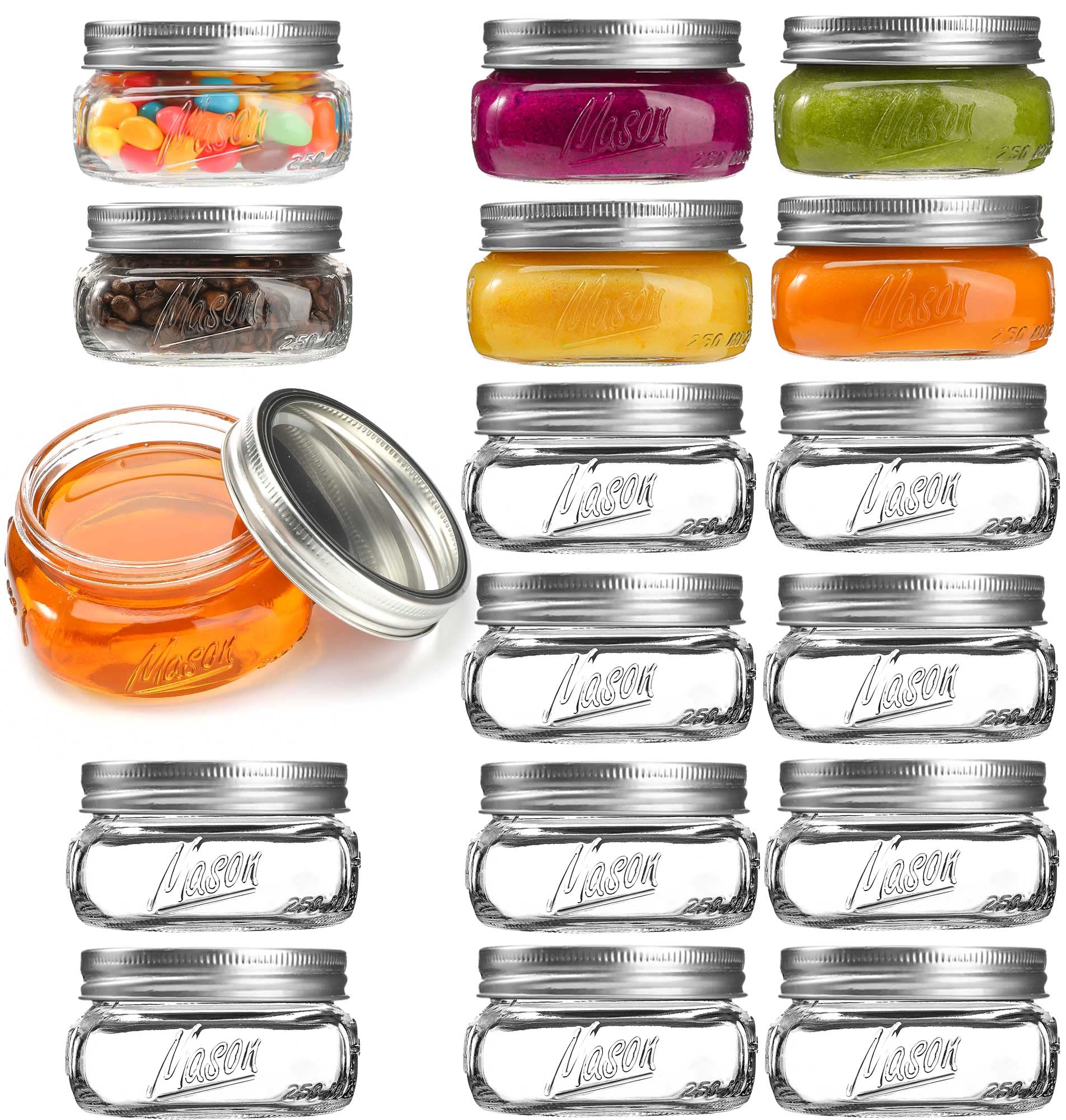 Buy 16 Pack Wide Mouth Mason Jars 8 oz with Airtight Lids and Bands
