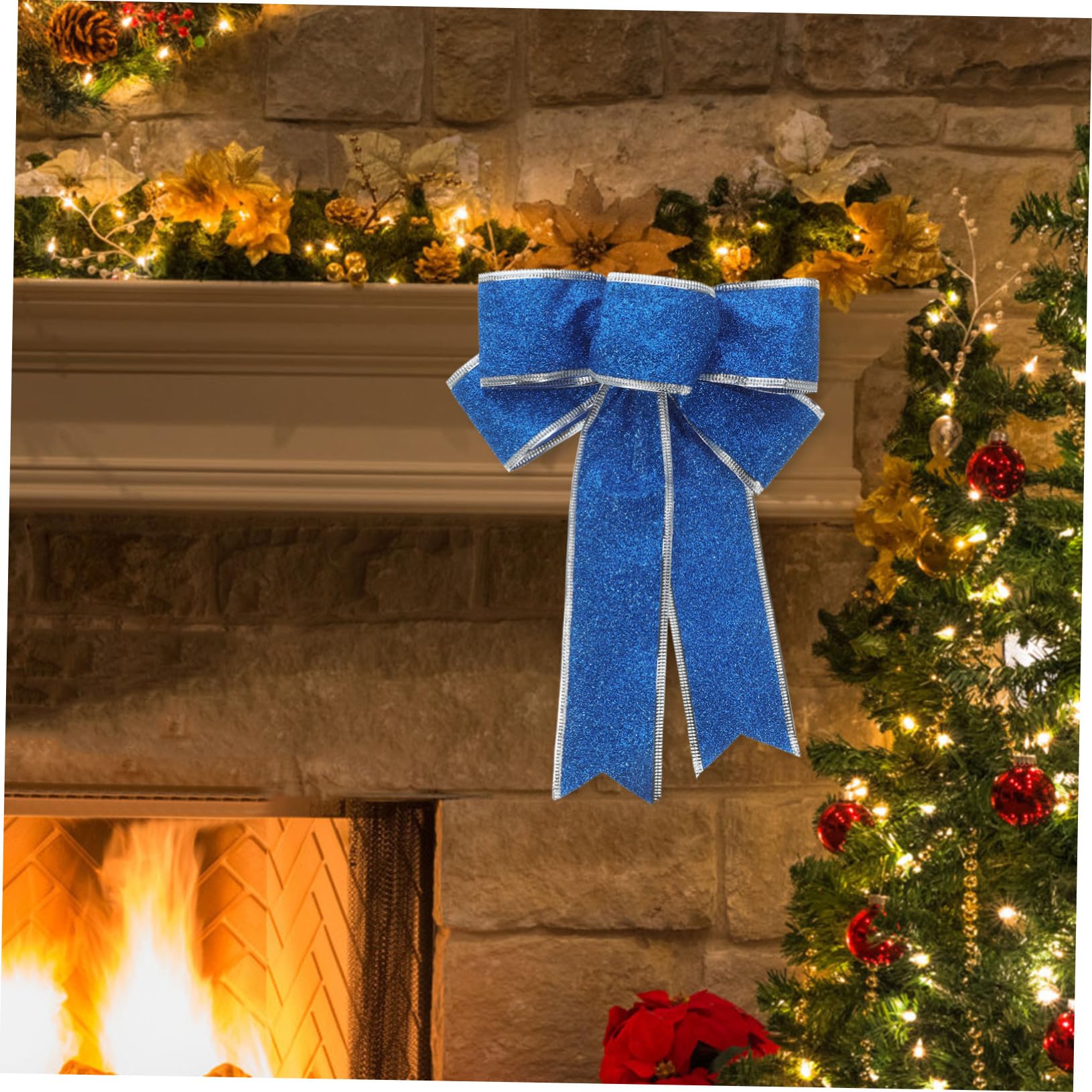 Hohopeti 5piezas Lazo De Cinta Navideño Brillante Lazos De Tela para Árbol De Navidad Adornos Nudo para Obsequio Cinta Azul