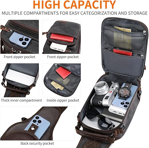 Miniatura 3 de Nerlion - Bolso bandolera de lona encerada para hombre, bolsa cruzada para el pecho, resistente al agua, bolsa de hombro casual