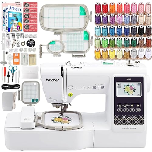 Brother SE700 Combo Embroidery & Sewing Machine with 4 Embroidery Hoops, Embroidery Thread Set & Accessories