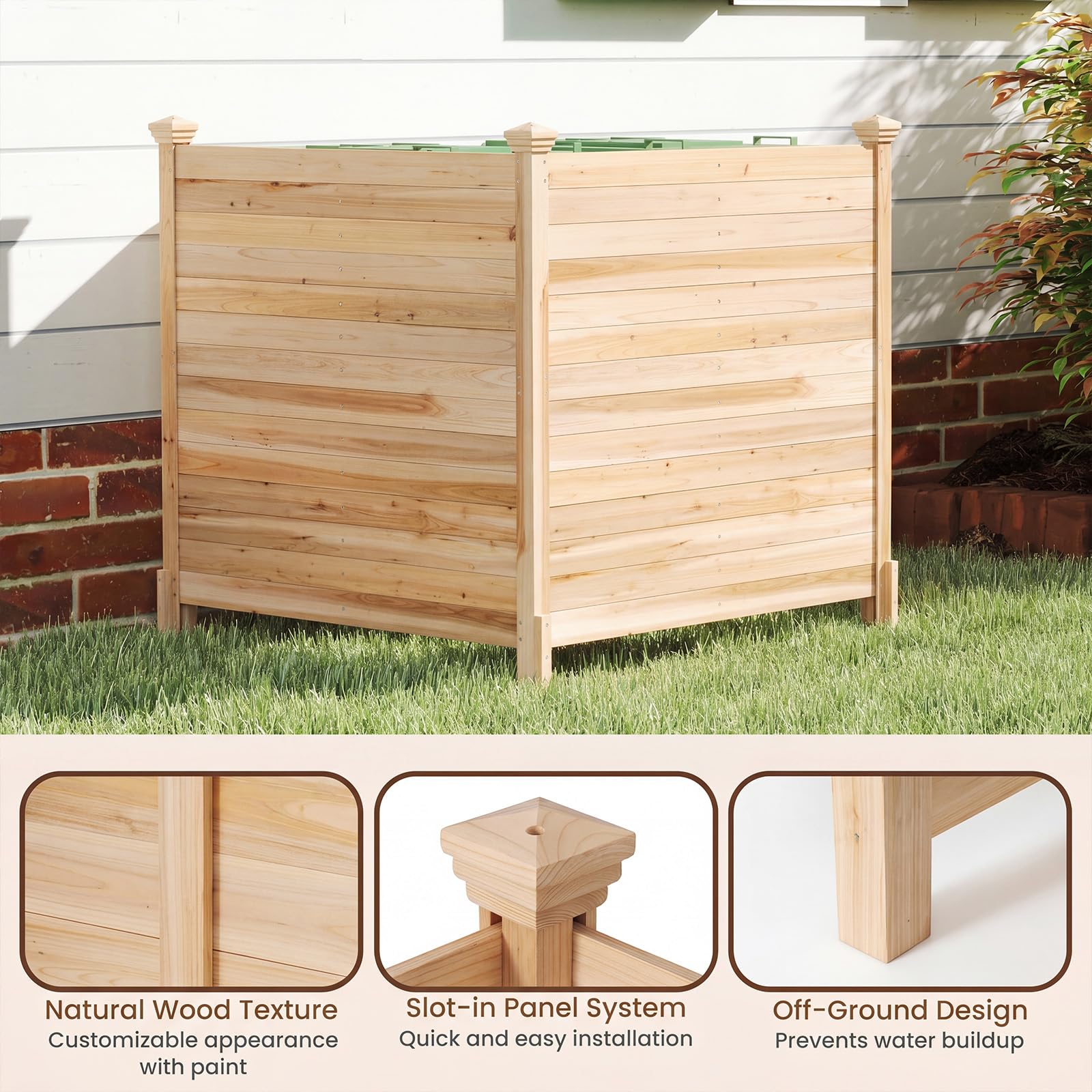 HOMASIS Valla de Privacidad de 2 Paneles, Cerramiento de Madera de Abeto para Aire Acondicionado, Cubo de Basura, Equipos de Pisicina, Barrera para Exterior, 119 x 119 x 115,5 cm (Natural)