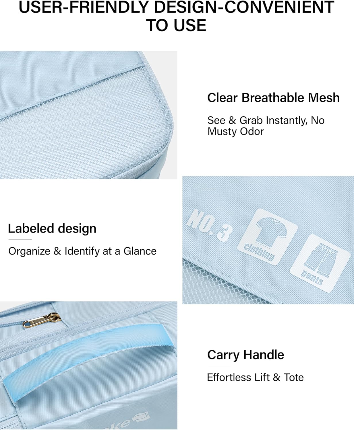 Hanke 7 Piece Expandable Compression Packing Cubes, Premium Travel Packing Organizers for Suitcases/Carry On, Luggage Organizer Bags with Breathable Mesh & Label,Light Blue