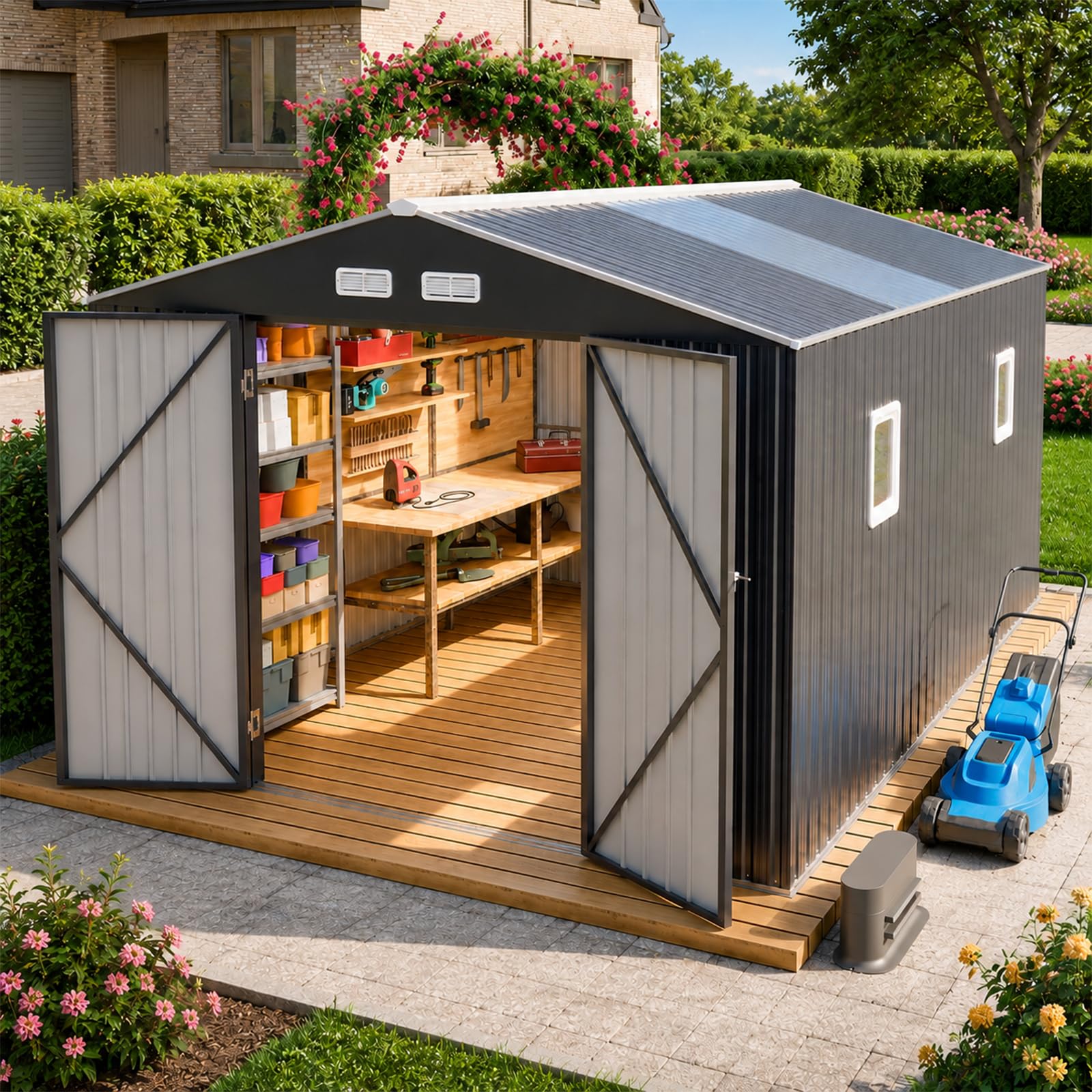 Amazon.com : K Knowbody 10x12 FT Metal Shed with Floor Base Kit