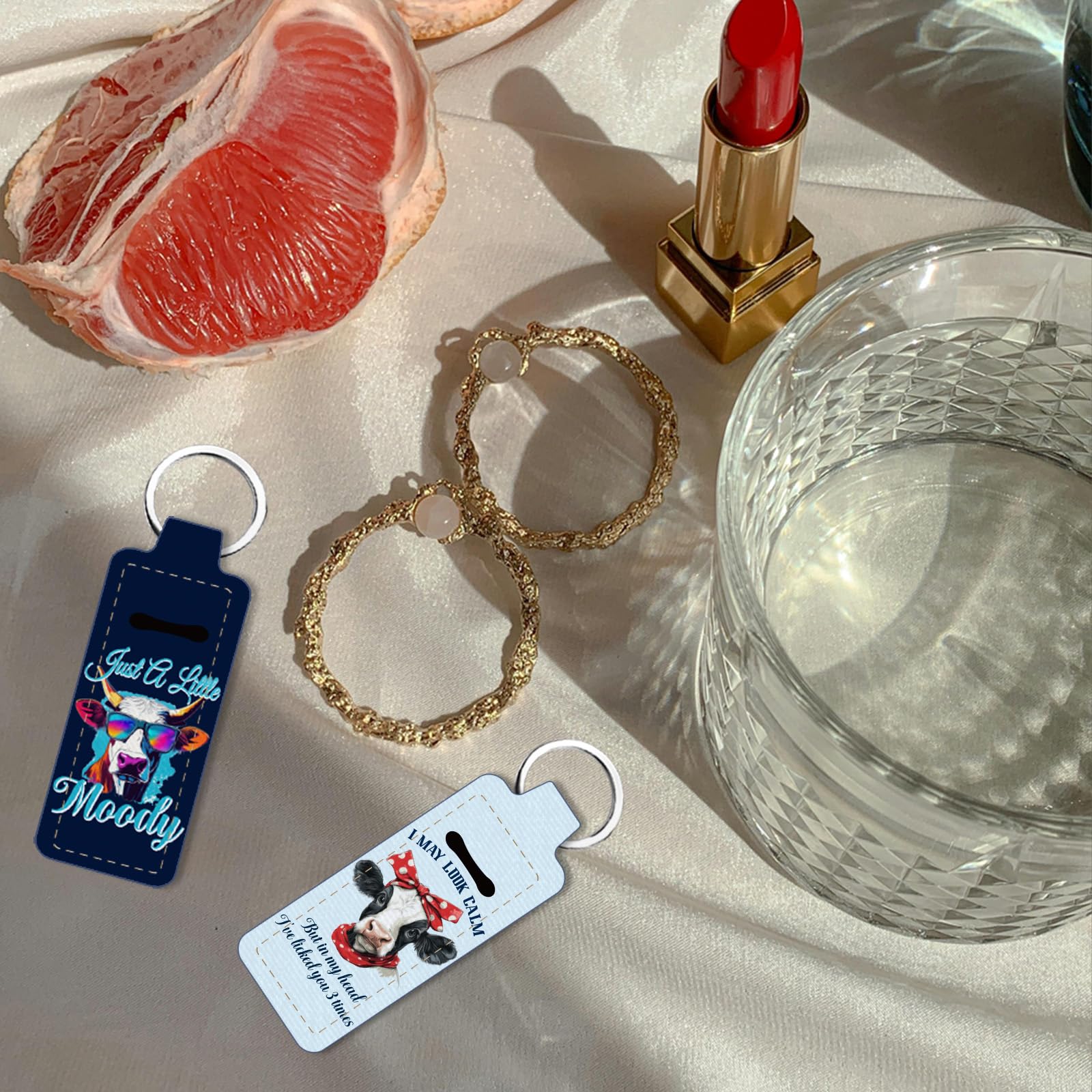 FREEBLOSS 2Pcs Cow Lip Balm Holders Sleeves Keychain Chapstick Keychains Lipstick Holder Keychain Chapstick Holder Key Chain for Women Elastic Sleeves for Lipstick 1.5x3.8'' - Image 4