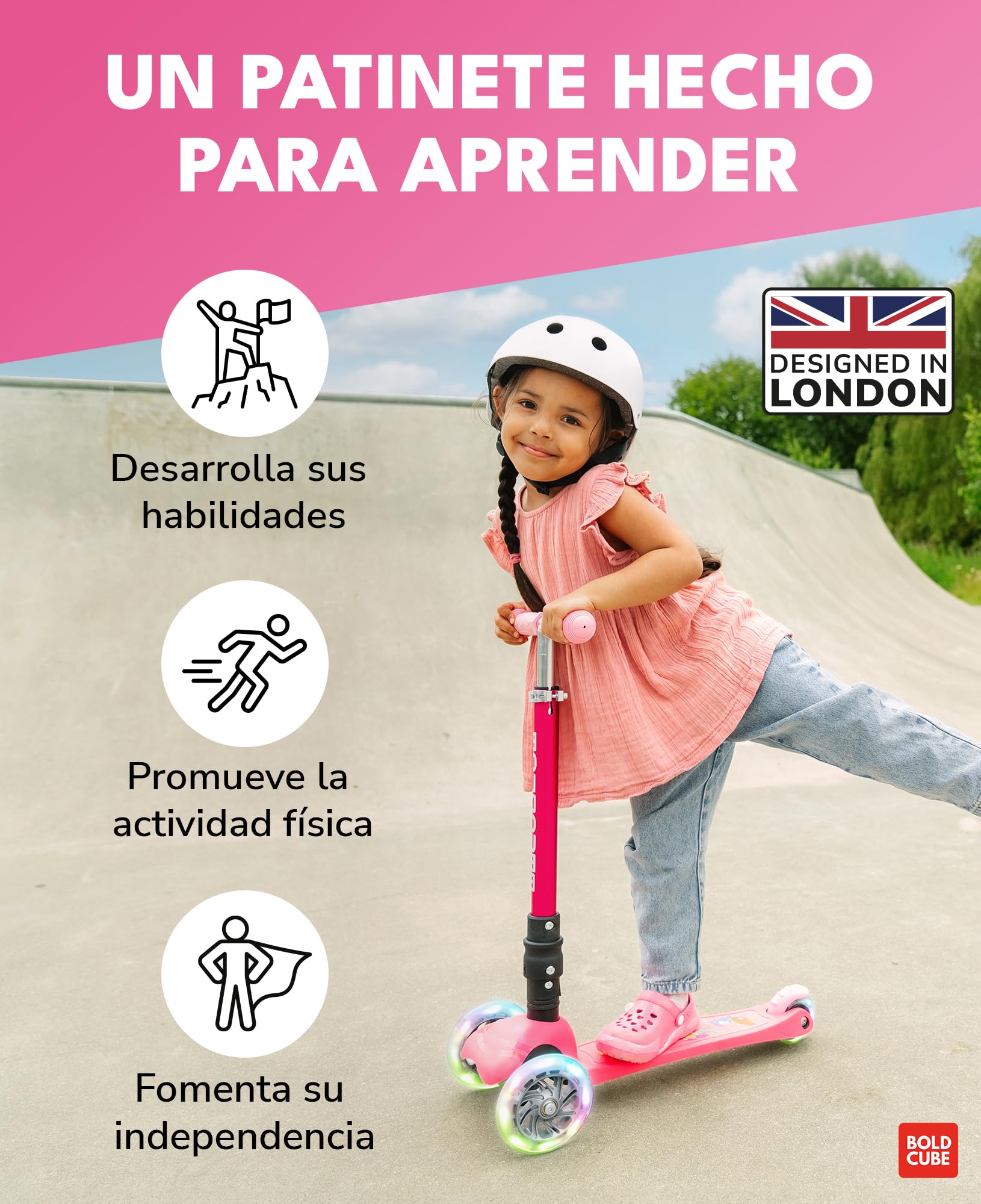 Teeny Fold | Patinete 3 Ruedas | Niños y Niñas | 3-8 Años | Plegable | Ruedas con iluminación | Ajustable 61 a 79 cm
