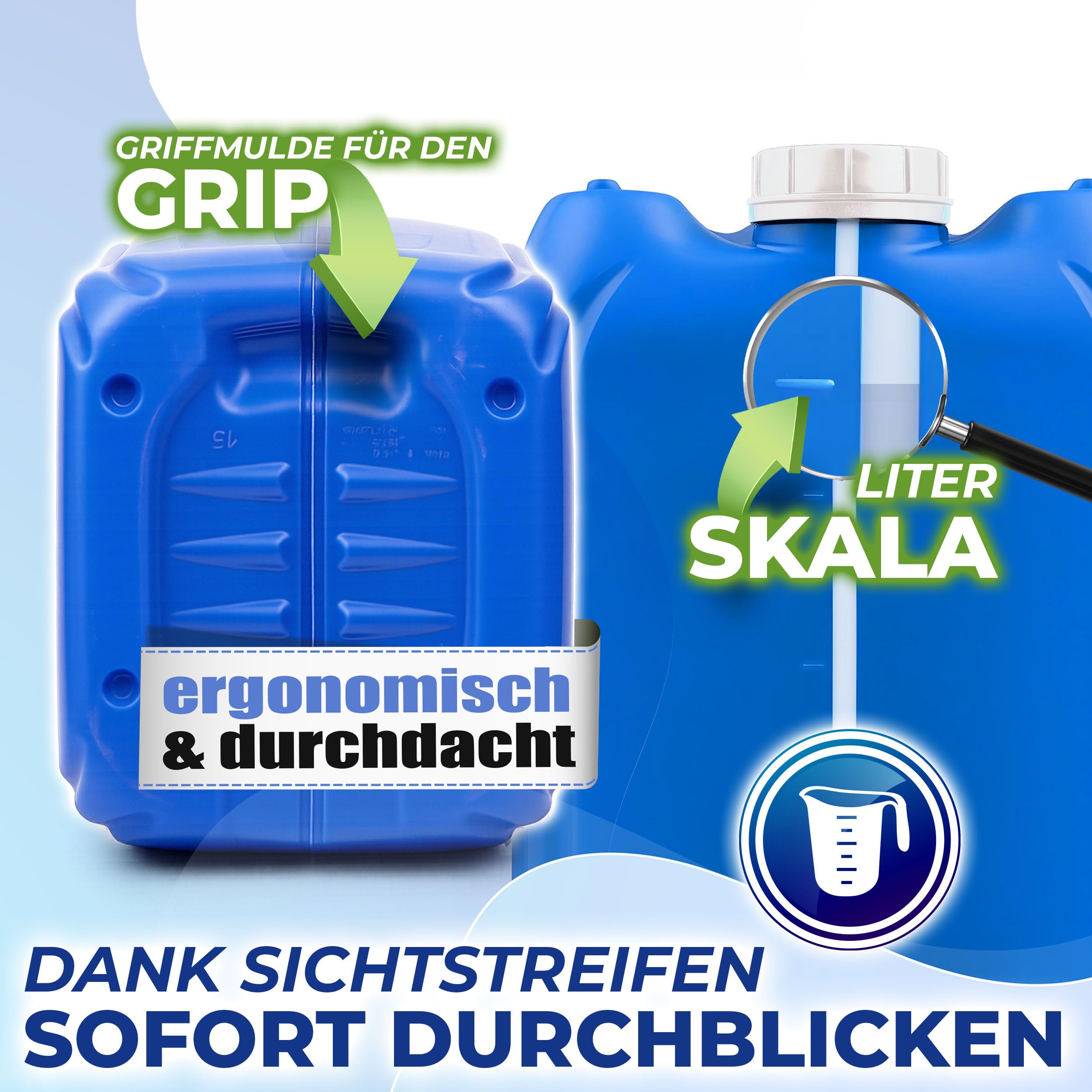 10L Wasserkanister, BPA frei lebensmittelecht, Kanister Made in Germany | Kosmetex Wasser Kanister 10 Liter für Camping, Garten, Gewerbe & Haushalt, Robust, Geschmacksneutral für Wasser & Getränke