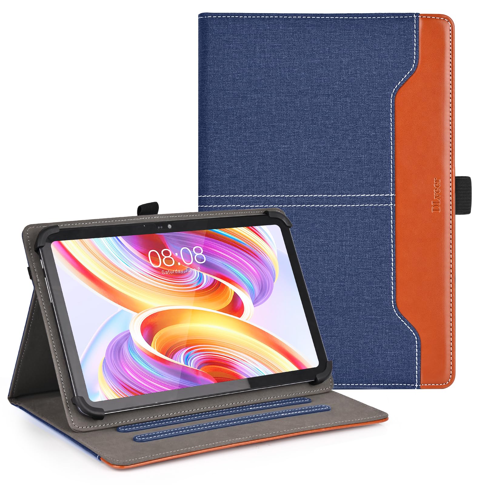 DLveer Universal Hülle für Doogee U11/U11 Pro 11 Zoll/Doogee Tab A9/A9 Pro 10"/Tab G6 11"/T10W/U10/Tabwee Tablet/Blackview Tab90 WiFi/Tab60, Multi-View PU Leder Schutzhülle für 10-11" Tablet, Blau
