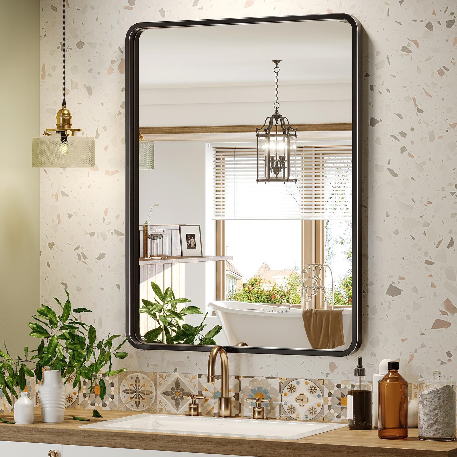 Amazon.com: GERANK Black Bathroom Mirror for Wall, 30x22 Inch ...