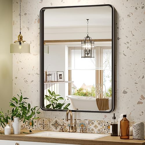 Miniatura 1 de Brightify Espejo de baño negro de 28 x 36 pulgadas para pared, espejo rectangular con marco de metal negro, moderno espejo de tocador montado en la