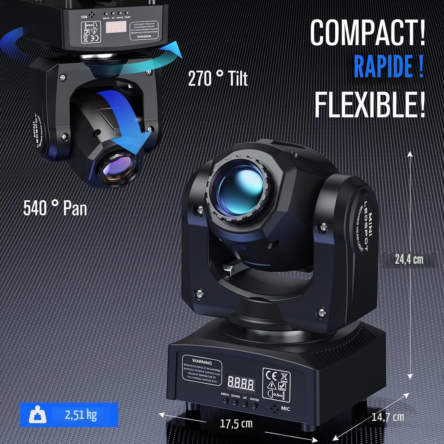 UKing Lyre Led 50W Tête Mobile DMX 512 Éclairage à Disco 8 Gobo 8 Couleurs Sono DJ Lumière 9/11 Canaux pour Fête Bar Noël Théâtre Mariage