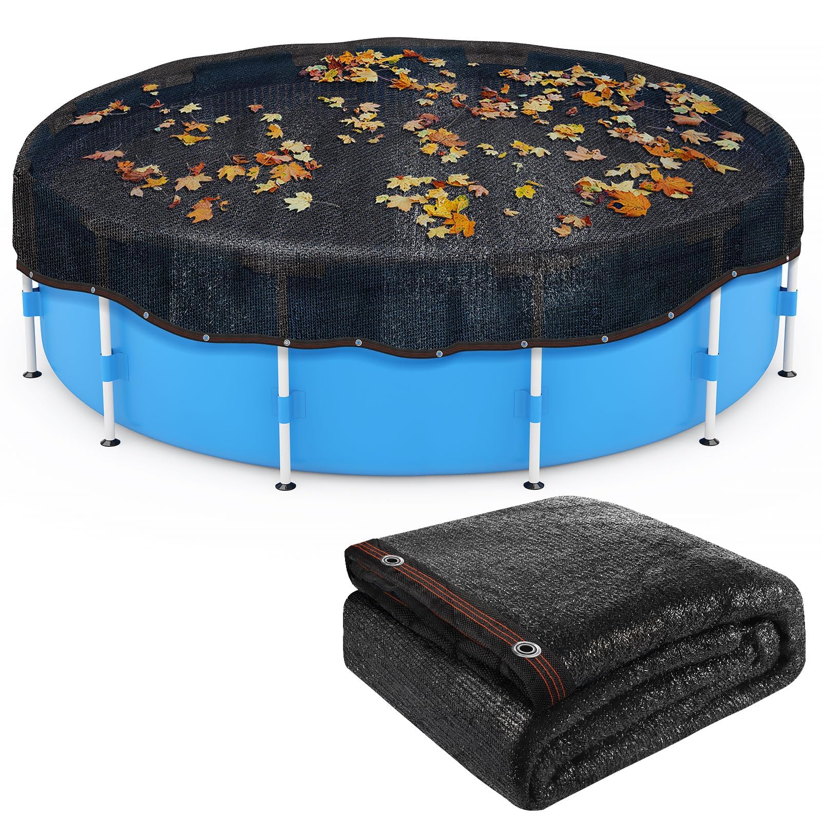 Bâche de Protection en Maille pour Piscine Hors Sol pour Attraper Les Feuilles en Hiver – Filet de sécurité en Maille pour Piscine de 5,5 m – Pare-Soleil de Jardin Noir avec œillets