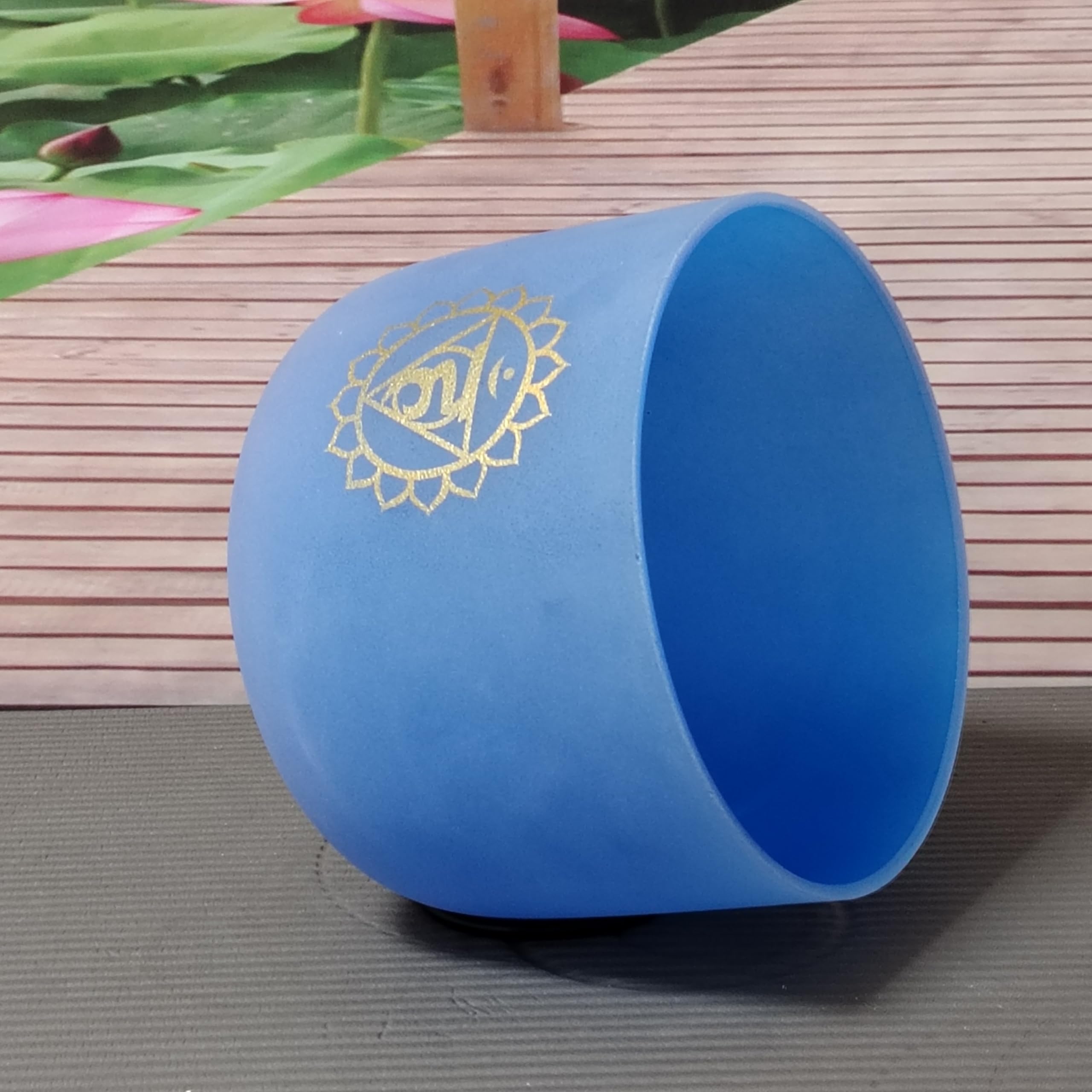 Cuenco de cristal de cuarzo para meditación, yoga y relajación, 432 Hz, color azul esmerilado, 432 Hz