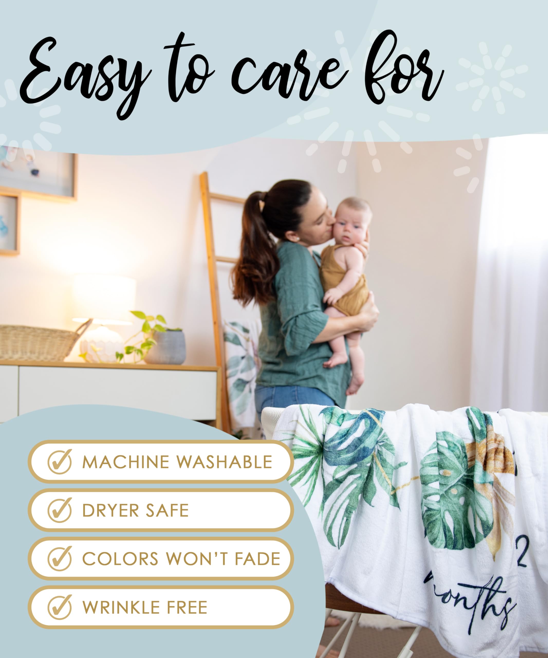 Manta mensual para bebé niño – Extra acogedora 46 x 46 pulgadas – Accesorio mensual perfecto para fotos para capturar recién nacidos a 12 meses de crecimiento – Unisex