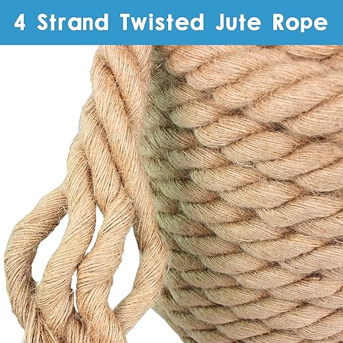 Miniatura 3 de Cuerda de manila de 1-14 pulgadas x 100 pies, cuerda de manila trenzada gruesa de yute de 1.25 pulgadas para paisajismo, manualidades, deportes,