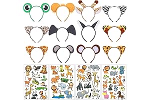 12 PCS Jungle Animal Safari Photo Booth Props and Tattoos for Kids