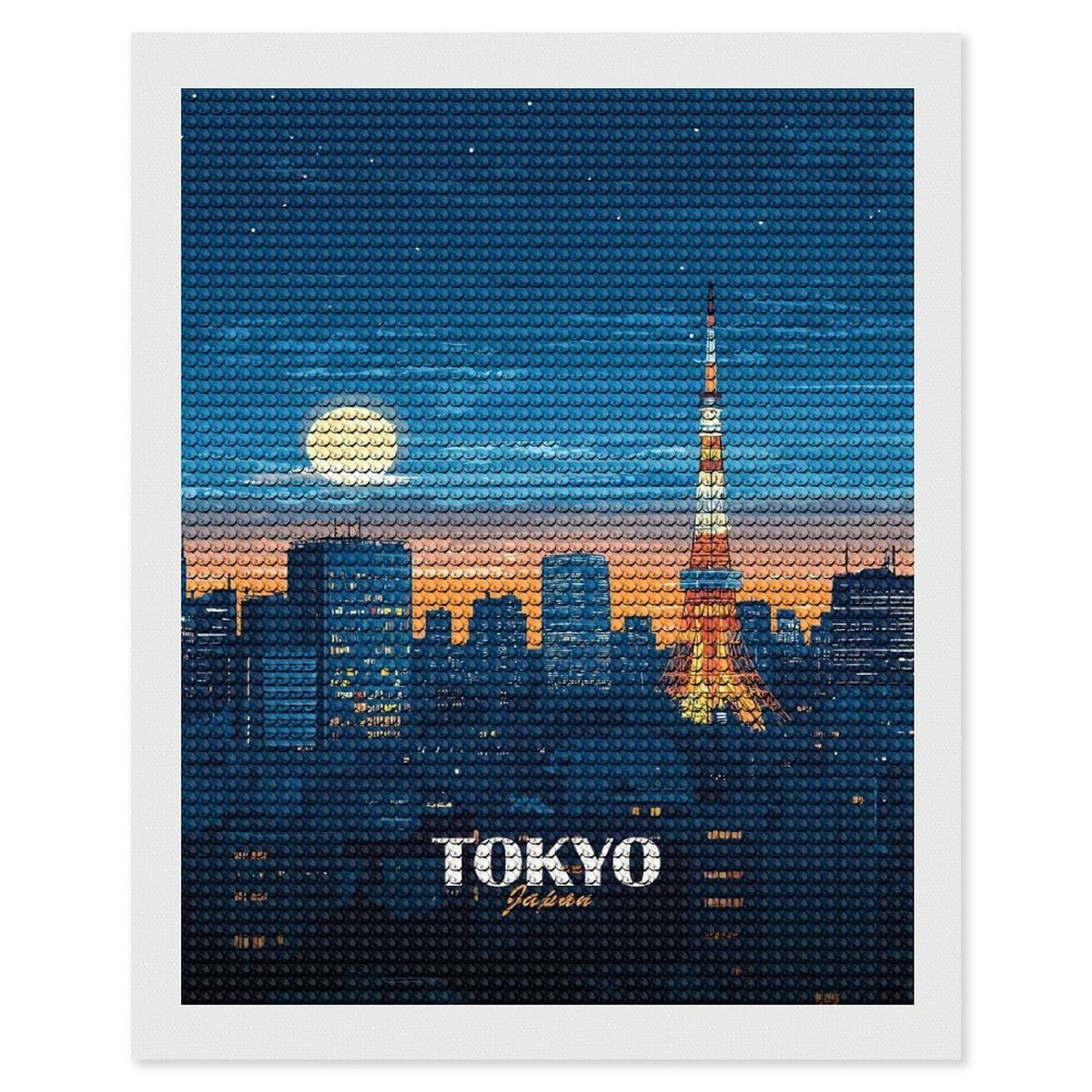 Junmoney Tokyo Japan Cityscape at Night Diamond Painting Canvas Kit 16"x20", Adhesive Canvas, Christmas Gift, Full Kit Included, Thoughtful Present