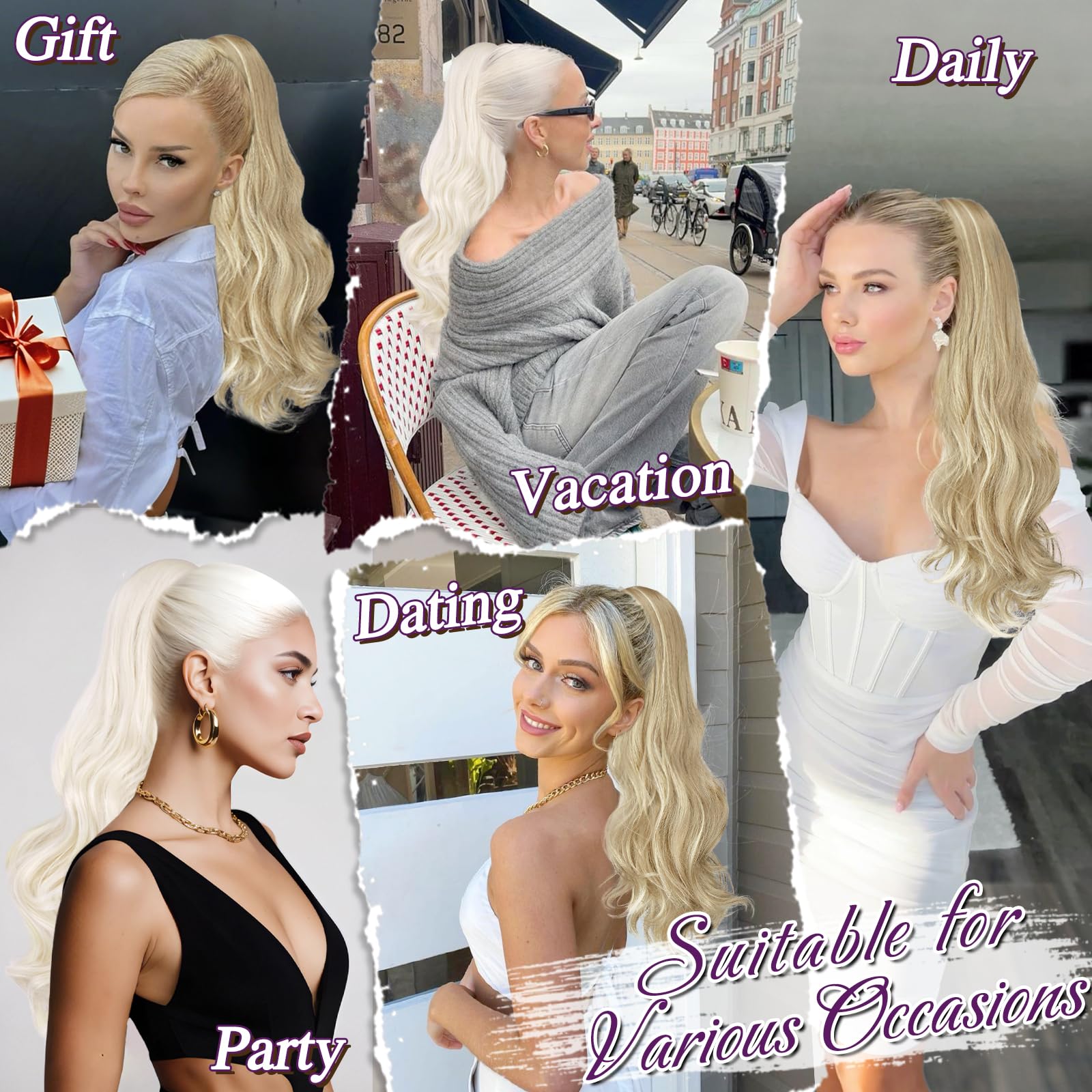 BARSDAR Wellige Pferdeschwanz Haarteil mit Kordelzug, 50cm Comb Clip in Licht Asch Blond Ponytail Extension für Frauen Lockige Synthetik Natürliche Pferdeschwanz Haarverlängerung Zopf Haarteile