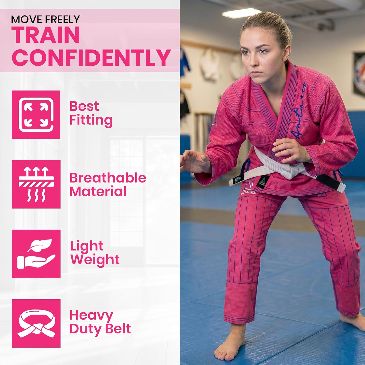 Antares BJJ Gi Women, Lightweight IBJJF Legal Jiu Jitsu Gi with Preshrunk Fabric & Free Belt for Training & Competition