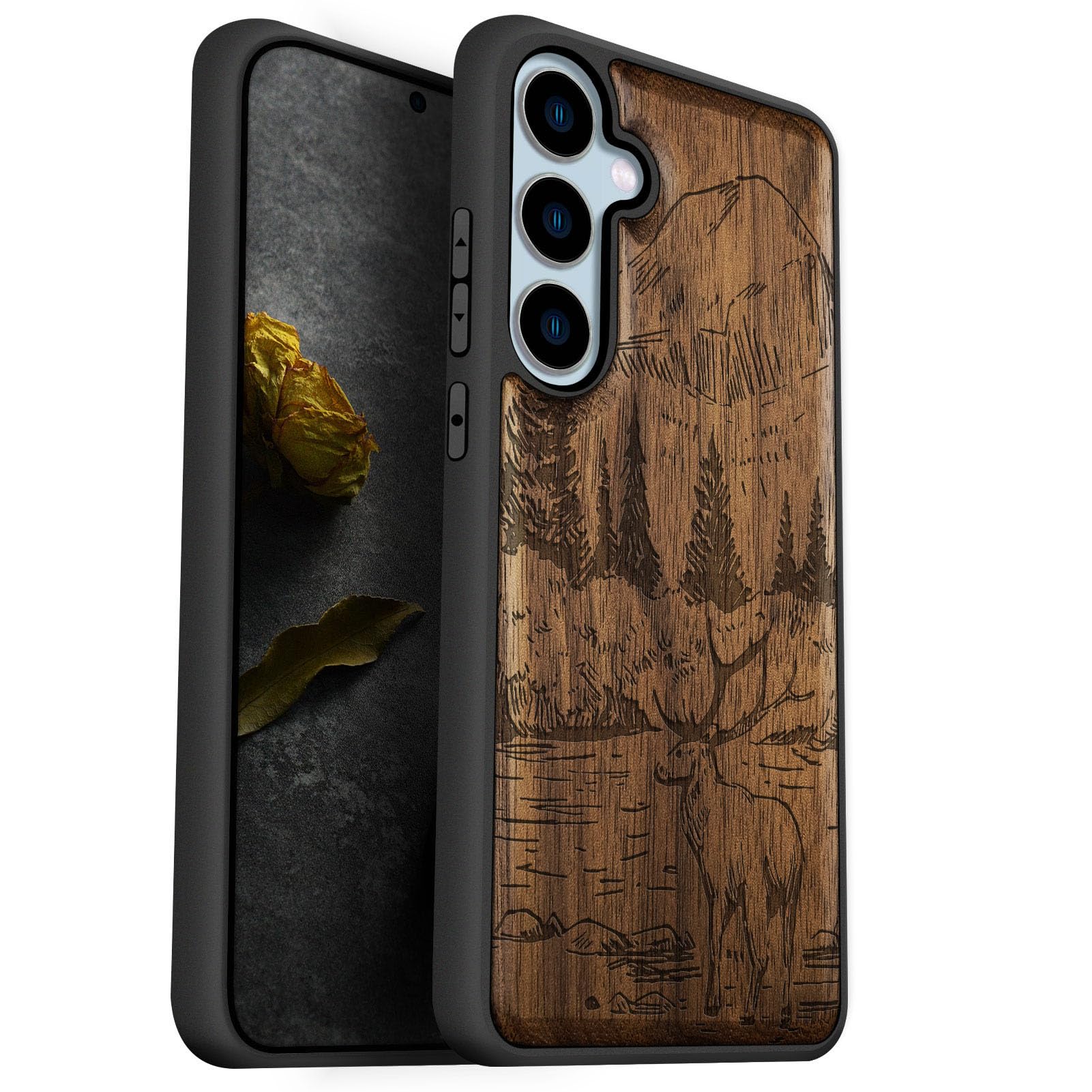 Carveit Wood Case for Galaxy S24 FE Case [Natural Wood & Black Soft TPU] Shockproof Protective Cover Unique Wooden Design Compatible with S24 FE (